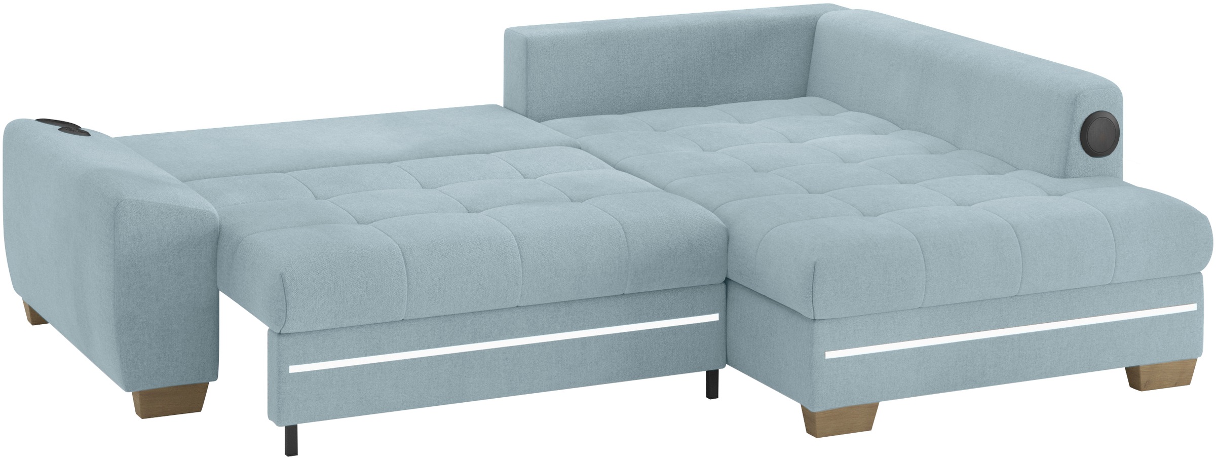 Mr. Couch Ecksofa »Nikita II, L-Form«, RGB-LED, Bluetooth-Soundsystem, wahlweise mit Bett, Bettkasten