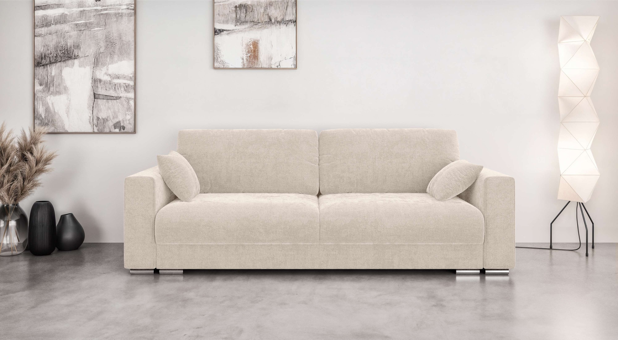 Home affaire 3-Sitzer "Stevinson Schlafsofa mit Bettkasten, Maße B/H/T: 229/87/97 cm" mit Wellenunterfederung, 2 Rückenkissen und 2 Zierkissen