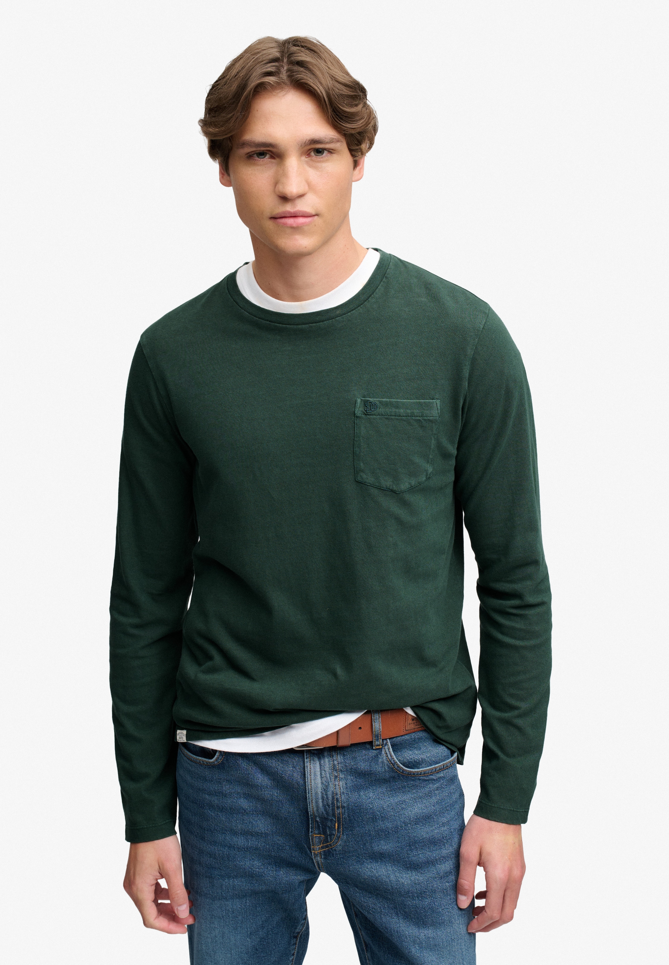 Superdry Langarmshirt »COTTON LINEN L/S POCKET TOP« aus Baumwolle und Leinen, Relaxed Fit, mit Rundhalsausschnitt