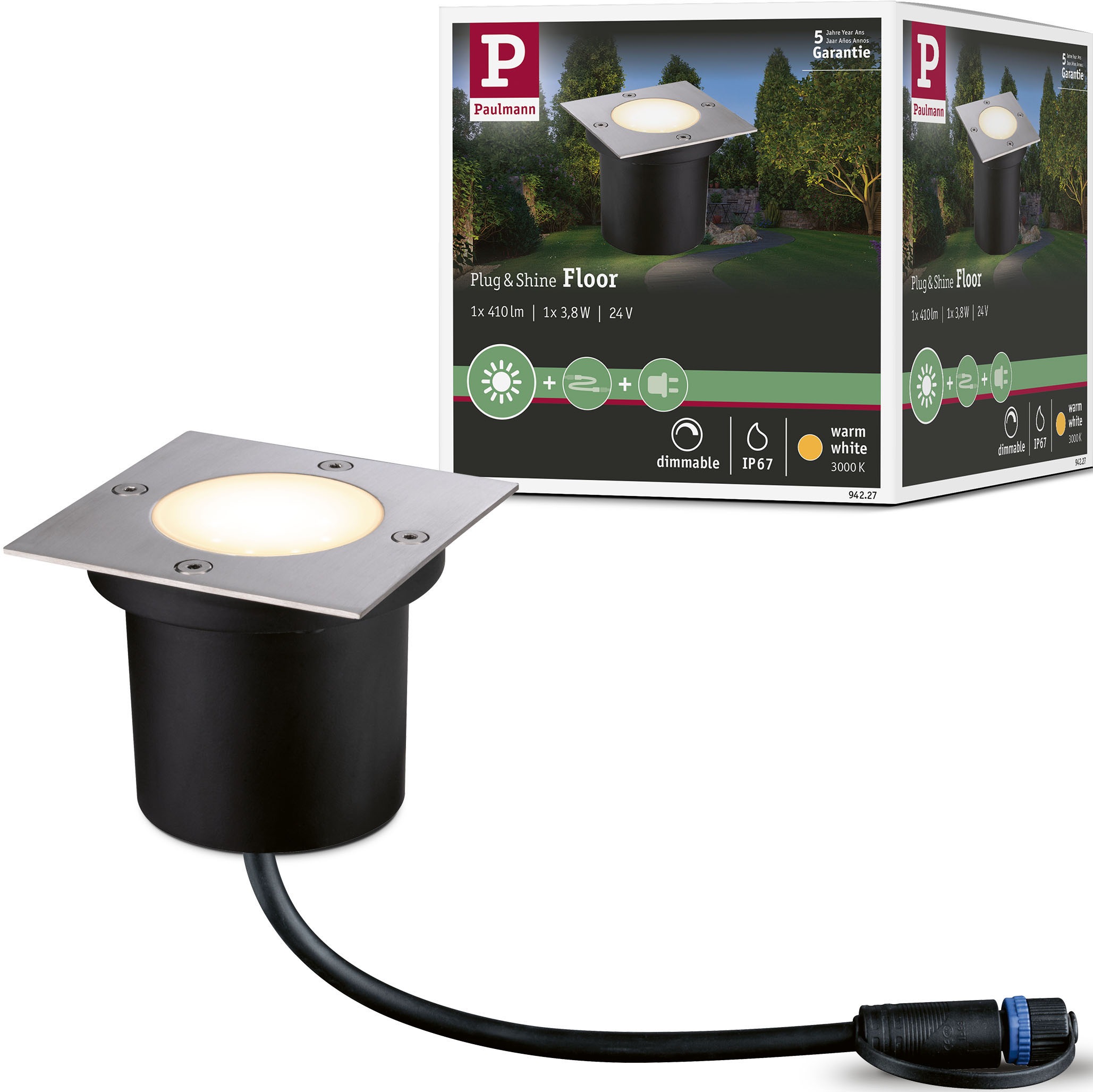 Paulmann LED Einbauleuchte "Plug & Shine", 1 flammig, Leuchtmittel LED-Modul  LED fest integriert, LED-Modul, IP65 Rostf
