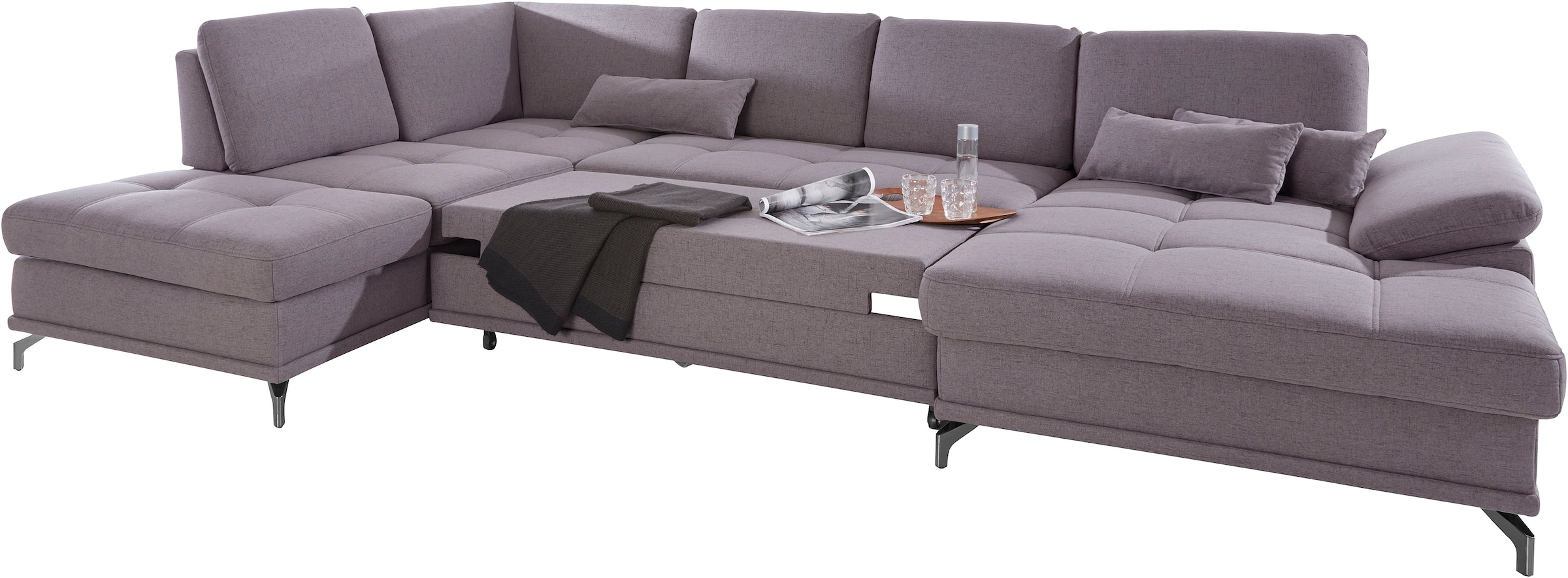 Places of Style Wohnlandschaft »Costello U-Form, mit Sitztiefenverstellung, Armteilverstellung und«, 3 Nierenkissen, optional Bettfunktion und Bettkasten