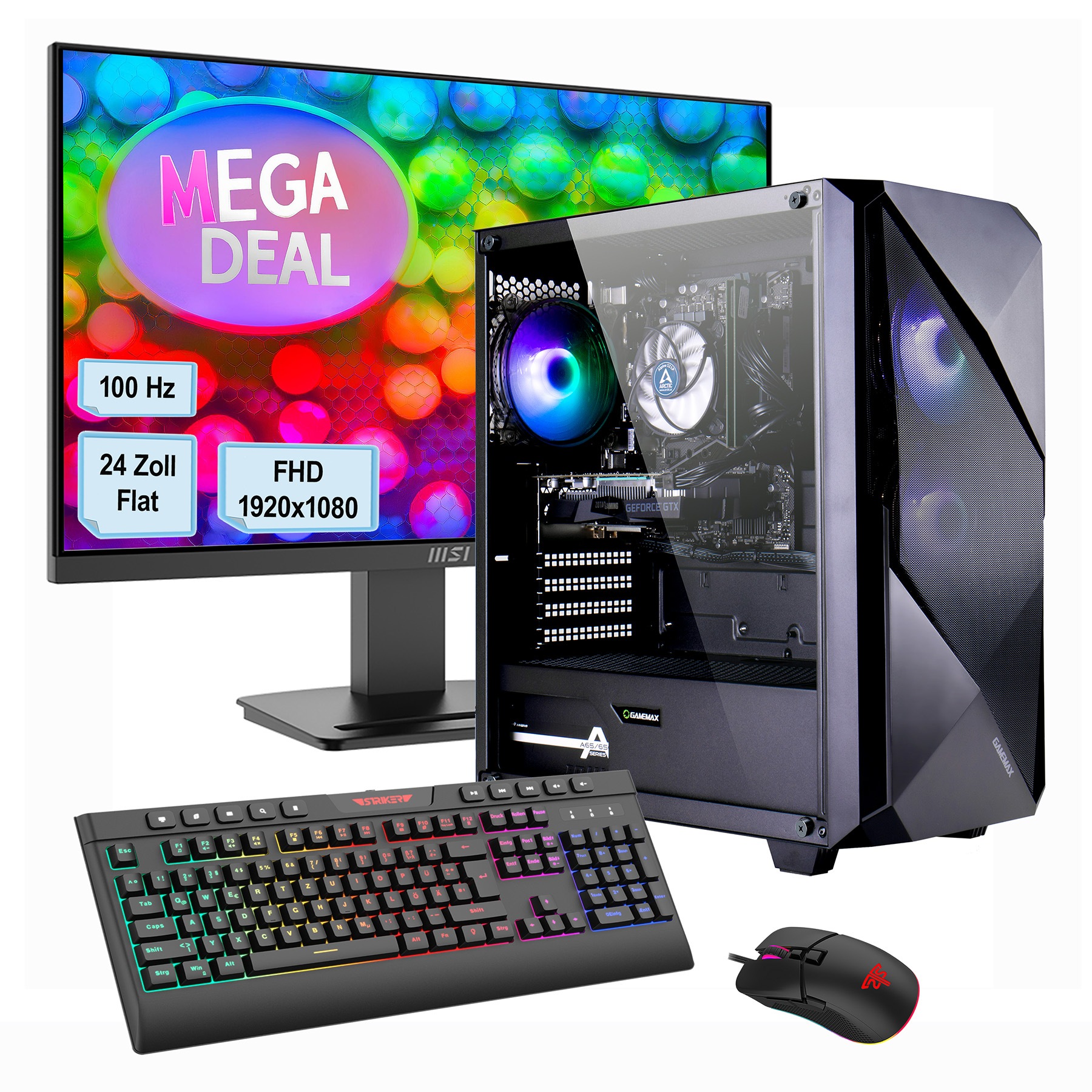 GAMEMAX Gaming-PC-Komplettsystem "MegaDeal Striker 2736 AMD Ryzen 7 5700X 16GB 1000GB SSD RTX 5060", Microsoft Windows 11 Home (64 Bit), 16 GB RAM