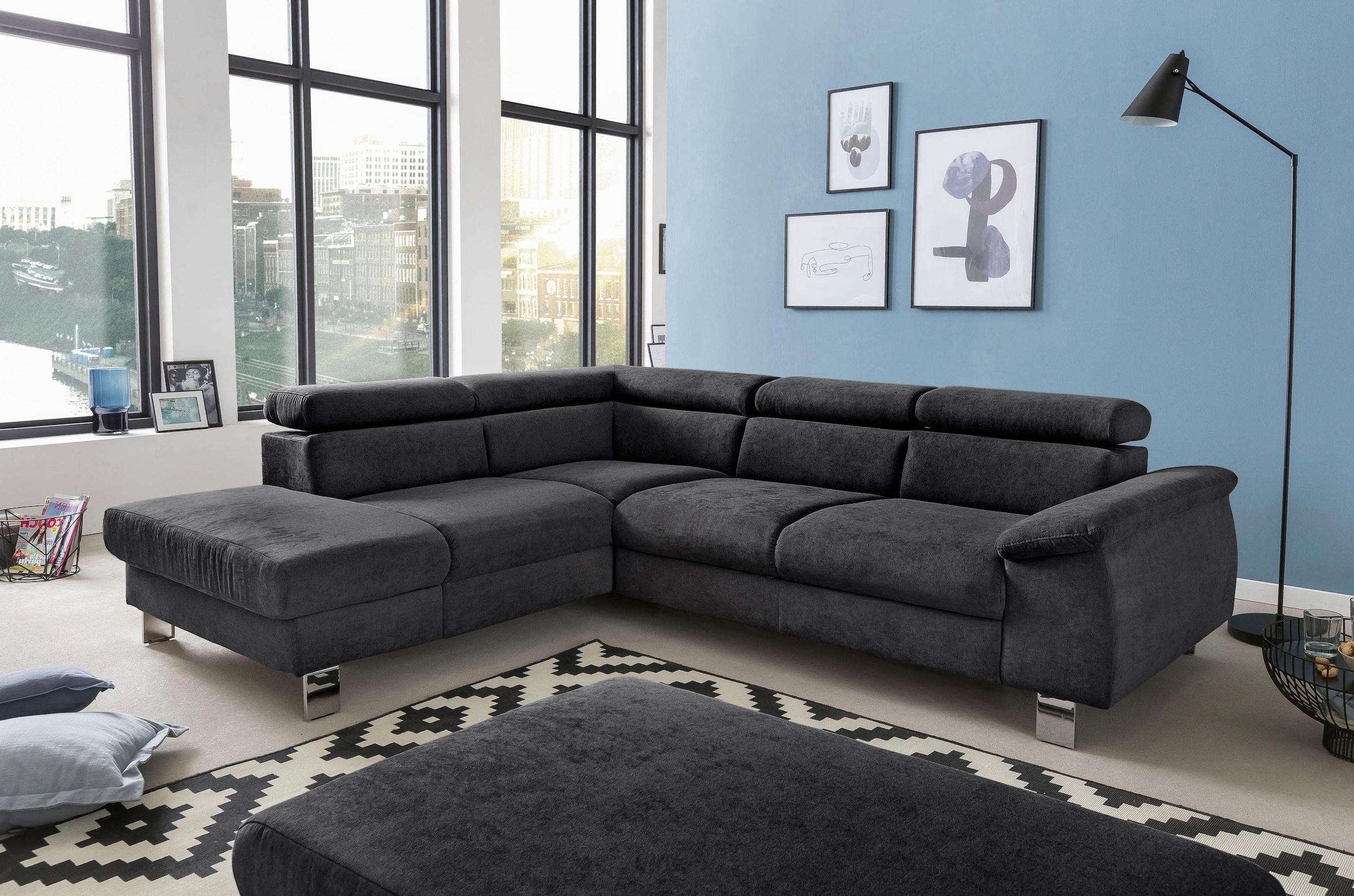 COTTA Ecksofa »Komaris L-Form mit Kopfteilverstellung«, wahlweise mit Bettfunktion, Bettkasten & Beleuchtung