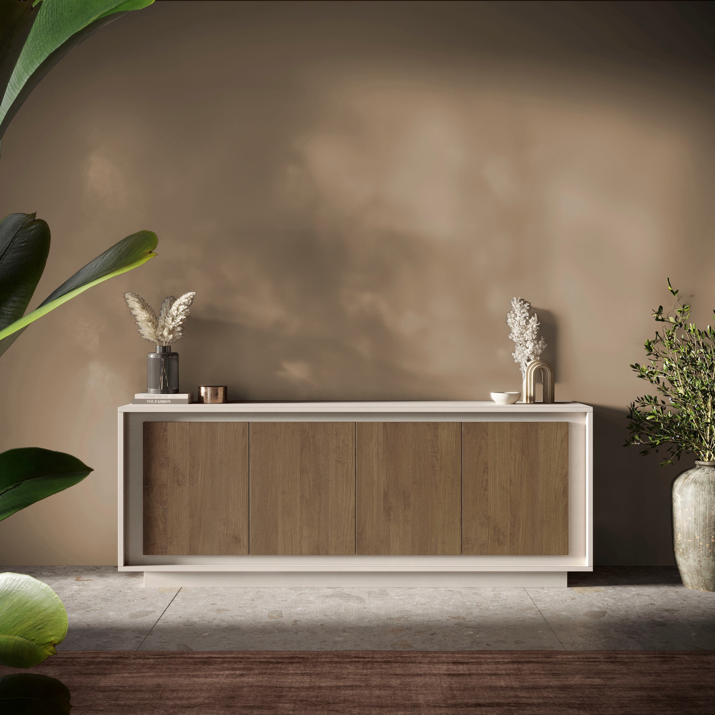 Home affaire Sideboard »Sky, B/T 207/50 cm, Kommode/Anrichte/Stauraumschrank, 4 Türen« Softclosing, Korpus & Front 22 mm stark, Rahmen-Optik