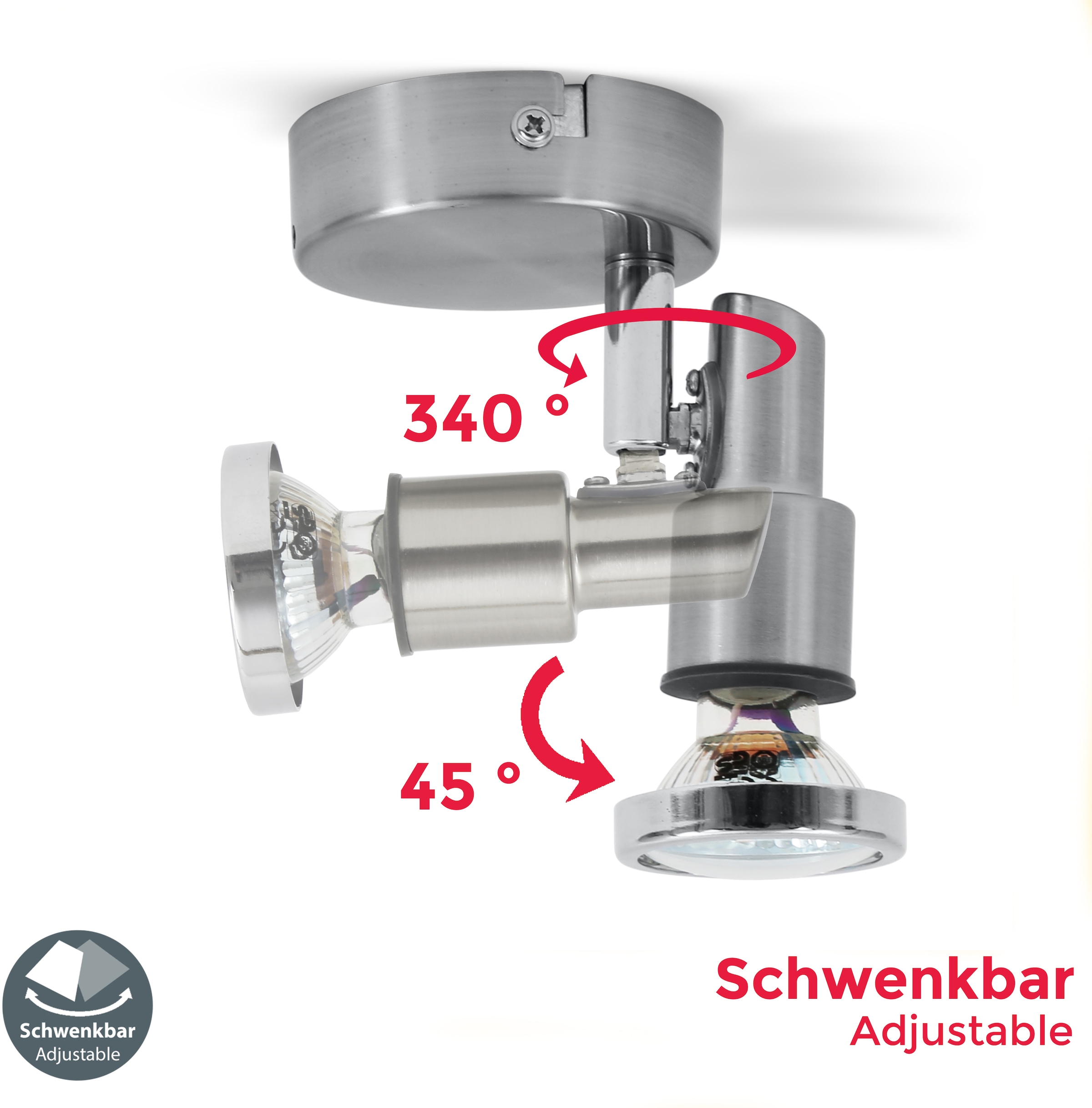 Deckenspot 5W 1 400lm BAUR 3.000K, »Aurel«, schwenkbar, | LED B.K.Licht flammig-flammig, IP44 Deckenleuchte, GU10, Wandleuchte,