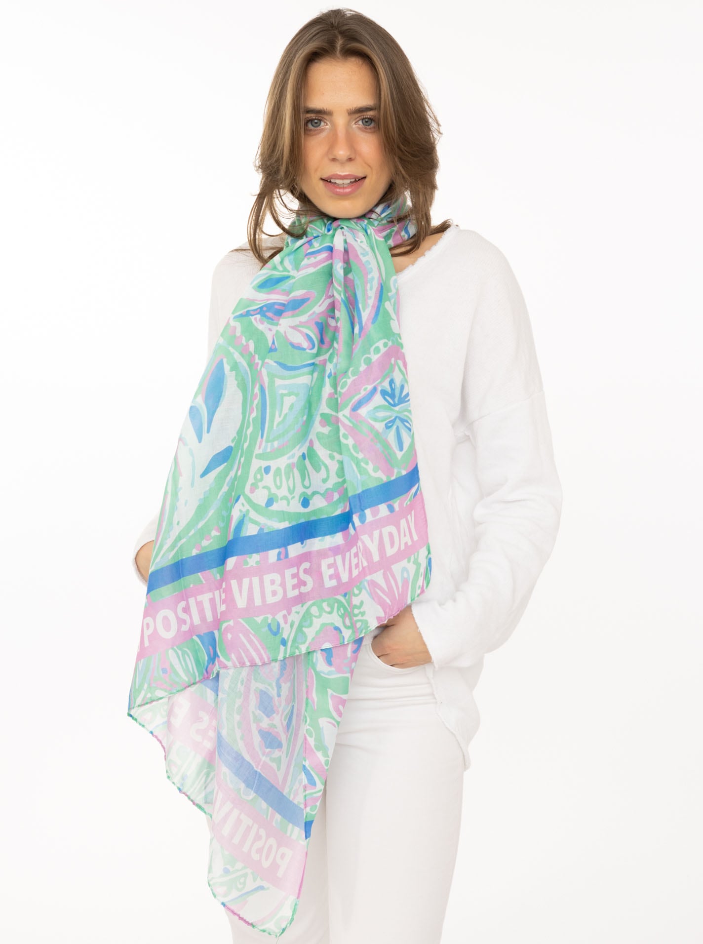 Zwillingsherz Modeschal »"Paisley"« transparent, aquarell Print, Schriftzug