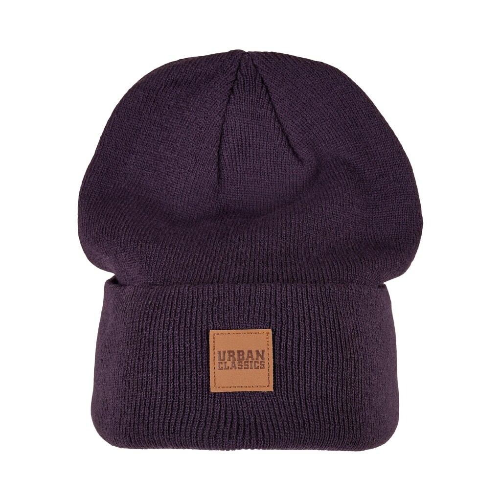 URBAN CLASSICS Beanie »Urban Classics Unisex Synthetic Leatherpatch Long Beanie«, (1 St.)