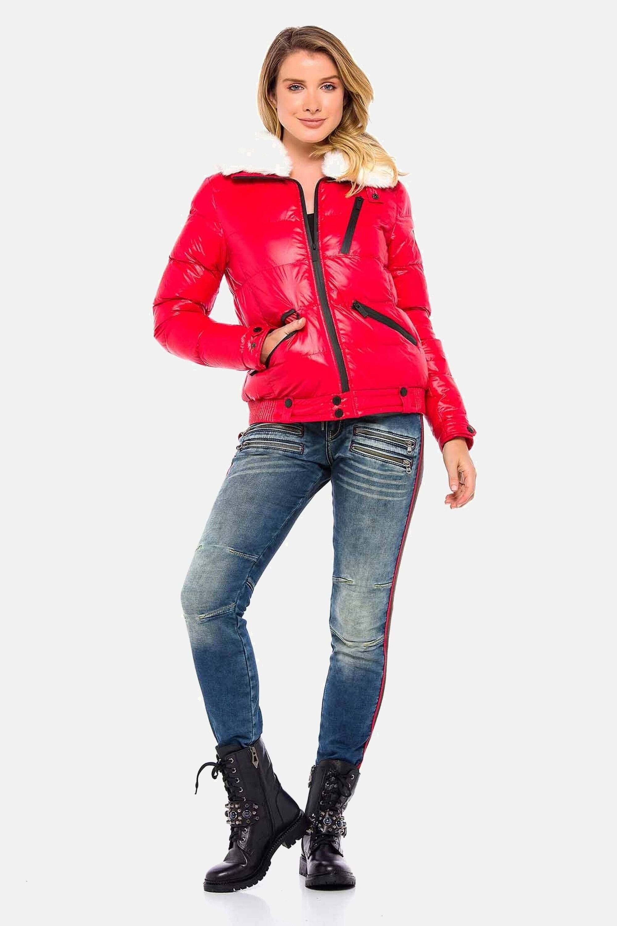 Cipo & Baxx Winterjacke »Winterjacke mit Kunstfellkragen«, ohne Kapuze, mit Kunstfellkragen, WM108