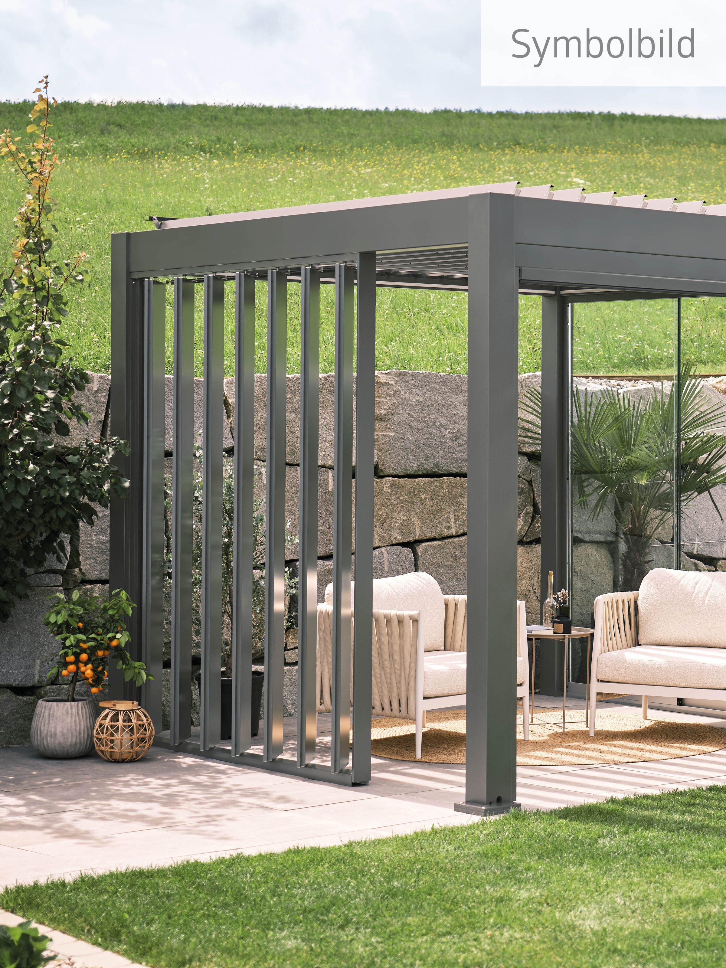 Biohort Pavillonseitenteil »2m für Pergola, verschiedene Farben« 192,6x 234,9 cm, Lamellenseitenwand mit Abschlussblende