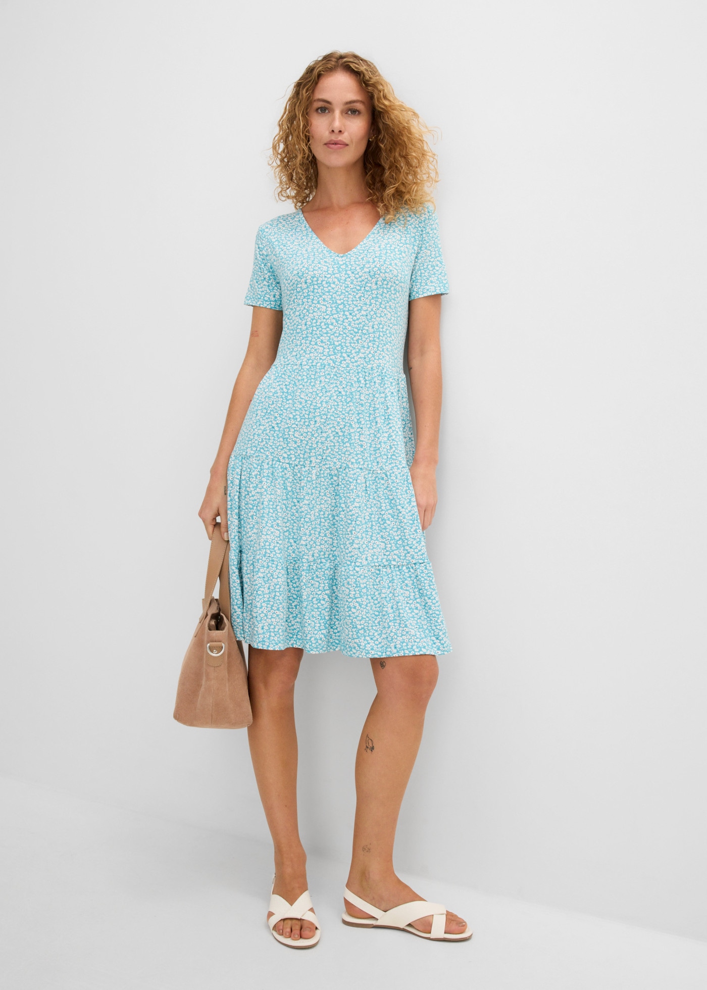 bonprix Jerseykleid für femininen Look, aus Viskose und Elasthan, A-Linie, Kurzarm