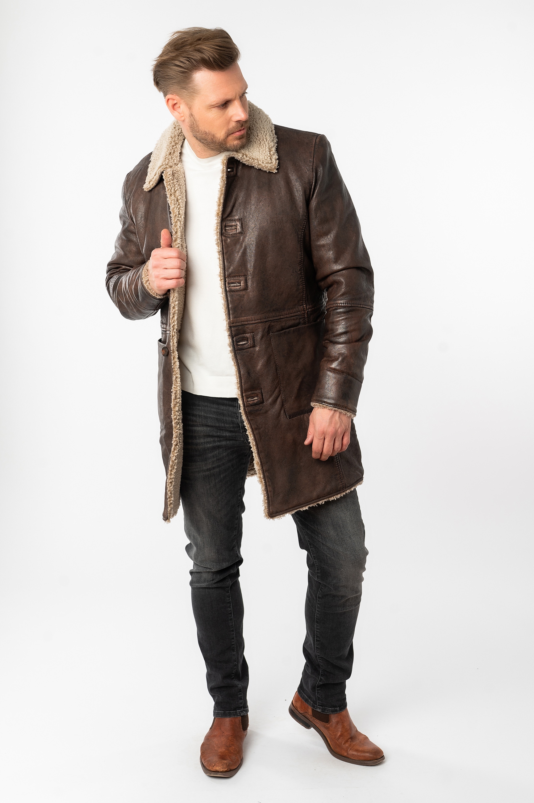 Mauritius Ledermantel »MMGrisz« Umlegekragen mit Kunstfellbesatz