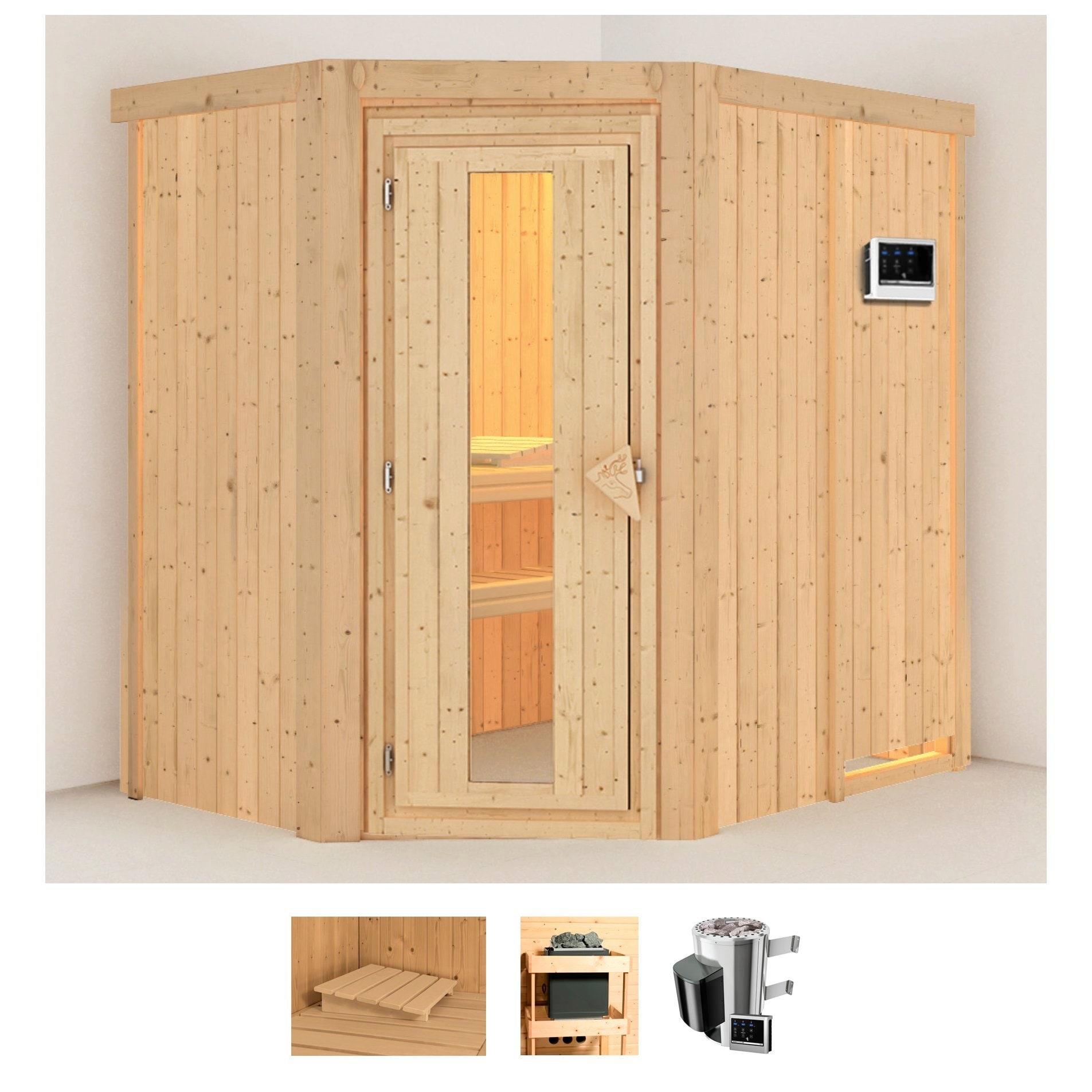 Karibu Sauna "Swantje", 3,6-kW-Plug & Play Ofen mit externer Steuerung