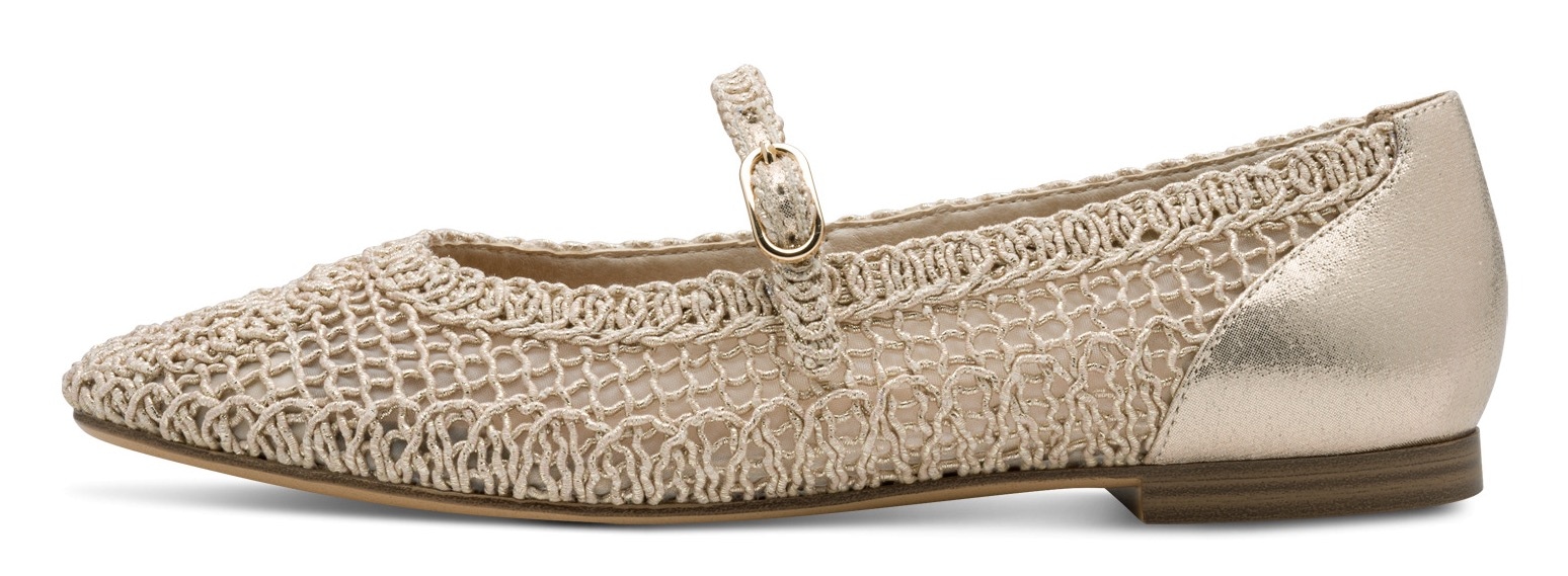 Tamaris Riemchenballerina, Blockabsatz, Halbschuh, Frühlingsschuh in modischer Häkeloptik