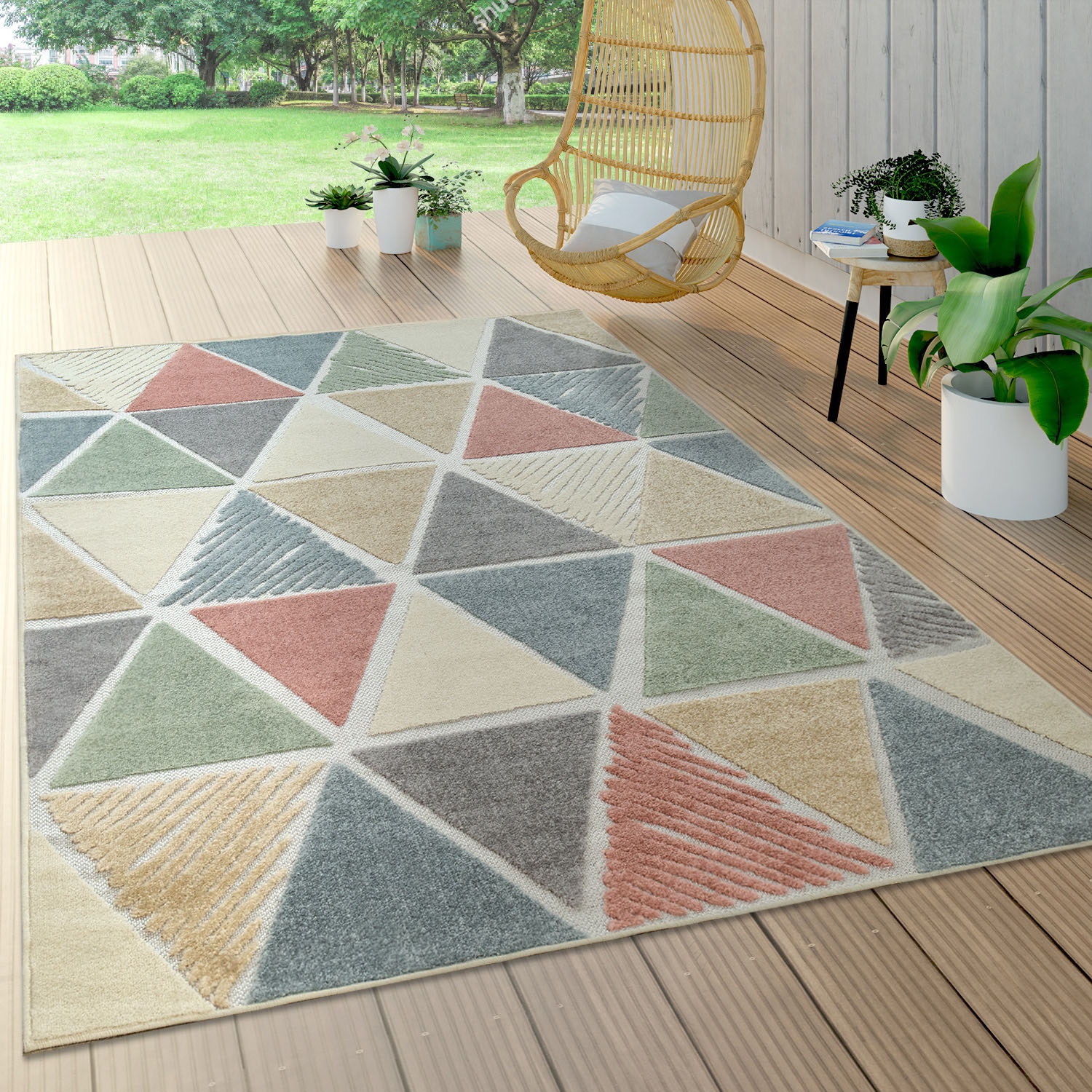 Paco Home Teppich »Stilo | Outdoor Wohnzimmer rechteckig, 860«, geeignet, auf In- Rechnung Design, und Kurzflor, BAUR 3D-Patchwork
