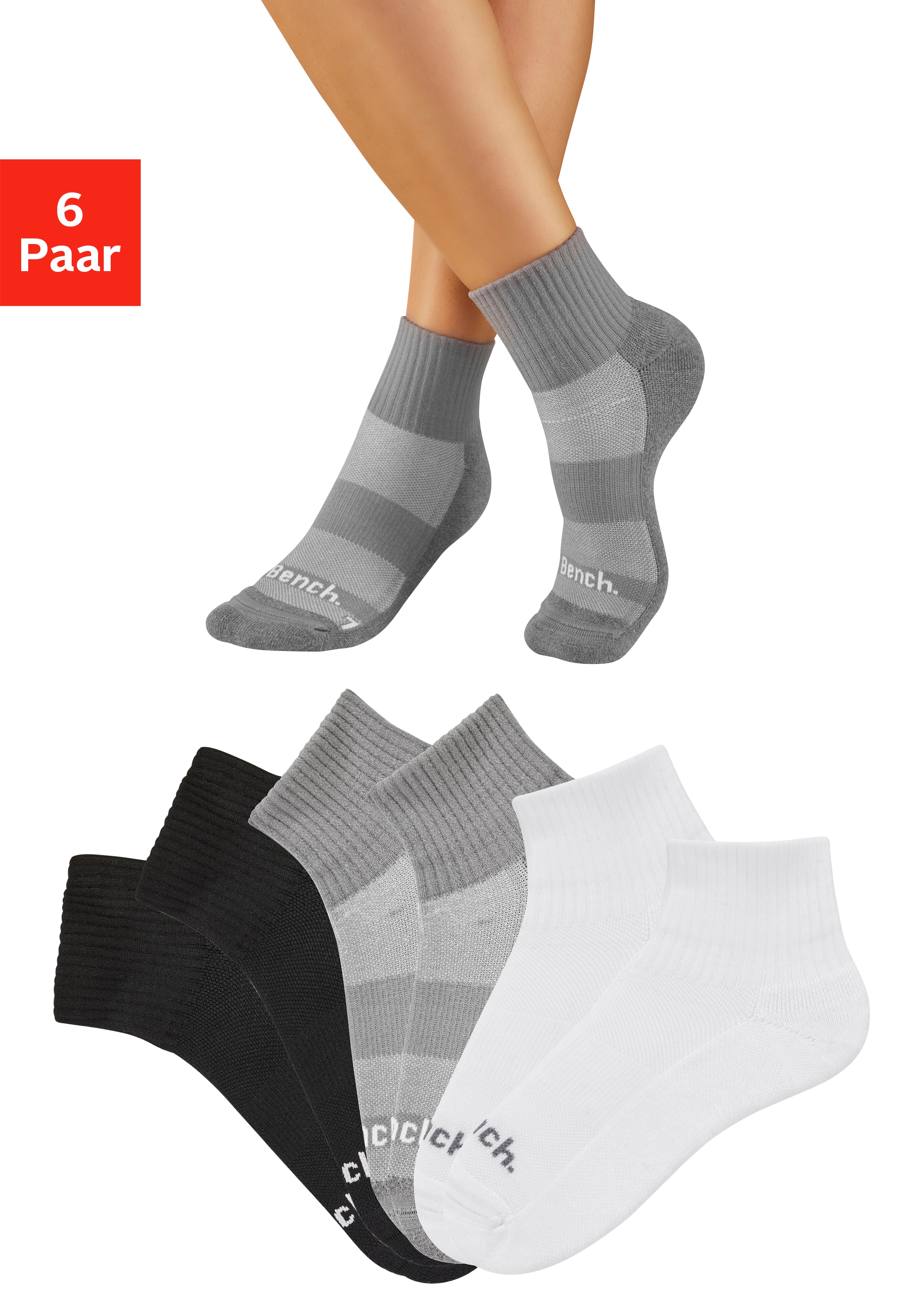 Bench. Kurzsocken "Sportsocken Antiblasensocken für Damen Herren" Packung, 6 Paar tlg. doppellagig, beugt Blasen vor