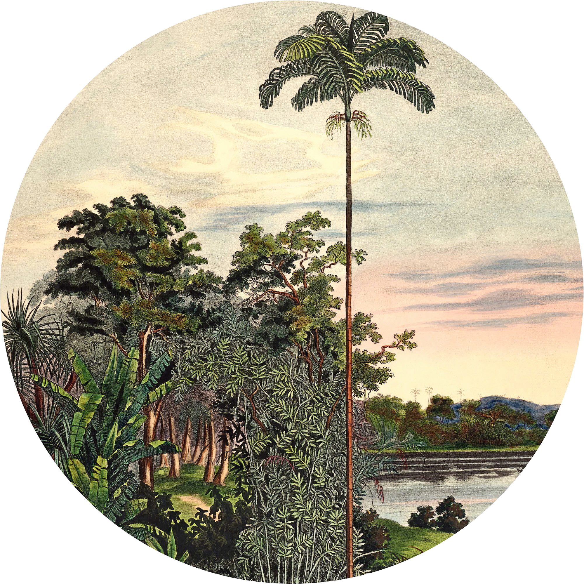 Komar Fototapete "Vlies selbstklebend - Vintage Landscape - Größe 125 x 125 cm" bedruckt glatt Wohnzimmer, Schlafzimmer