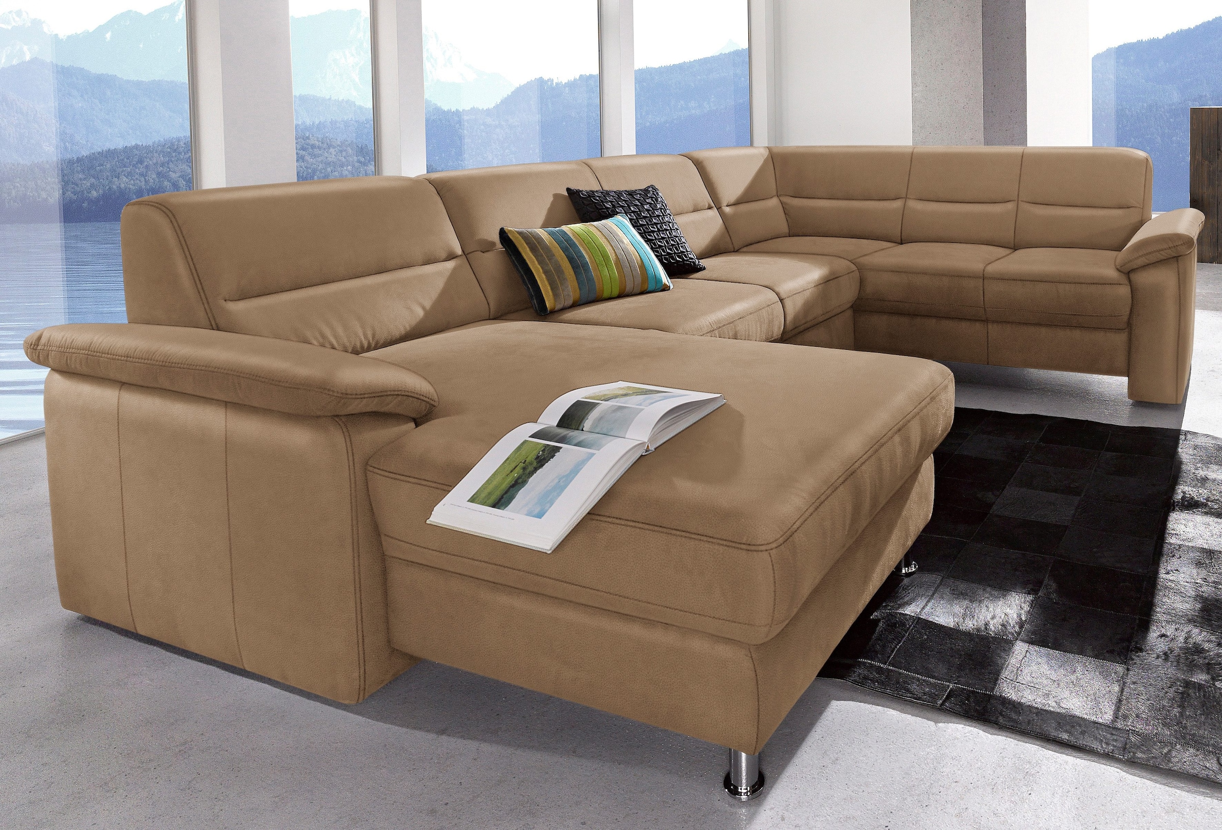 sit&more Wohnlandschaft "Ascara U-Form, B:312cm, klassisches Design, Taschenfederkernpolsterung" inklusive Boxspring/Federkern-Polsterung, wahlweise mit Schlaffunktion