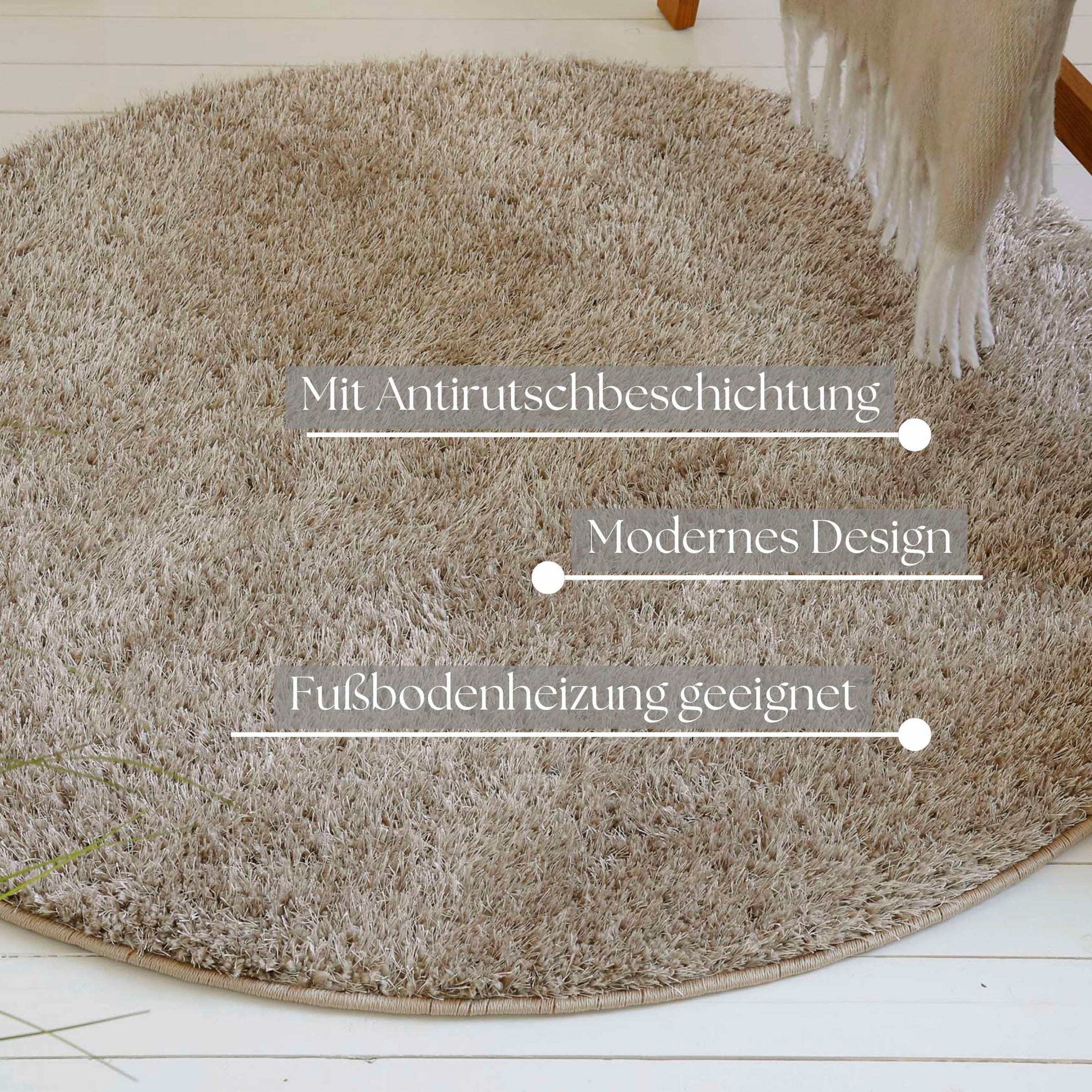 my home Hochflor-Teppich »Nickolas«, rund, 30 mm Höhe, Langflor, Shaggy, dichter weicher Hochflor, uni farben, Wohnzimmer