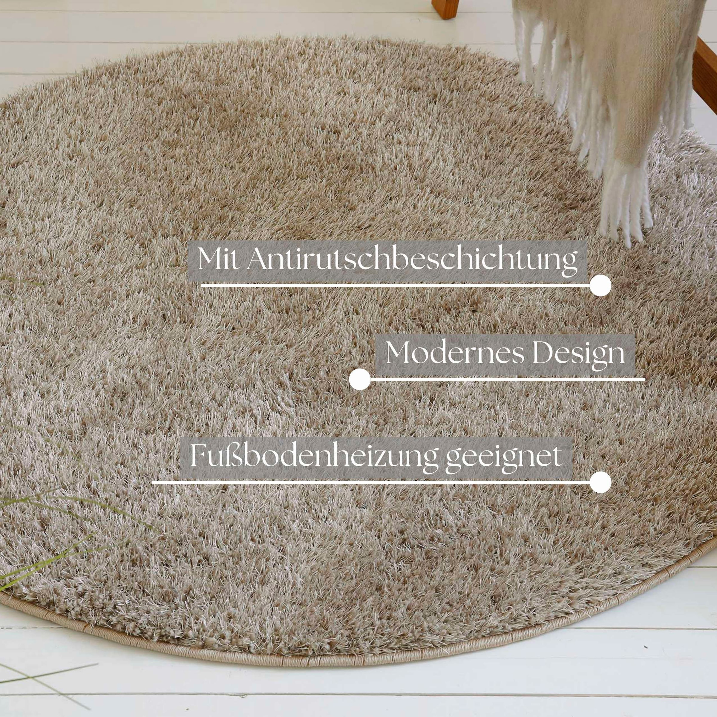 Thumbnail - OTTO home Hochflor-Teppich "Nickolas", rund, 30 mm Höhe, Langflor, Shaggy, weicher Hochflor, uni farben, mit Glanz, Wohn...