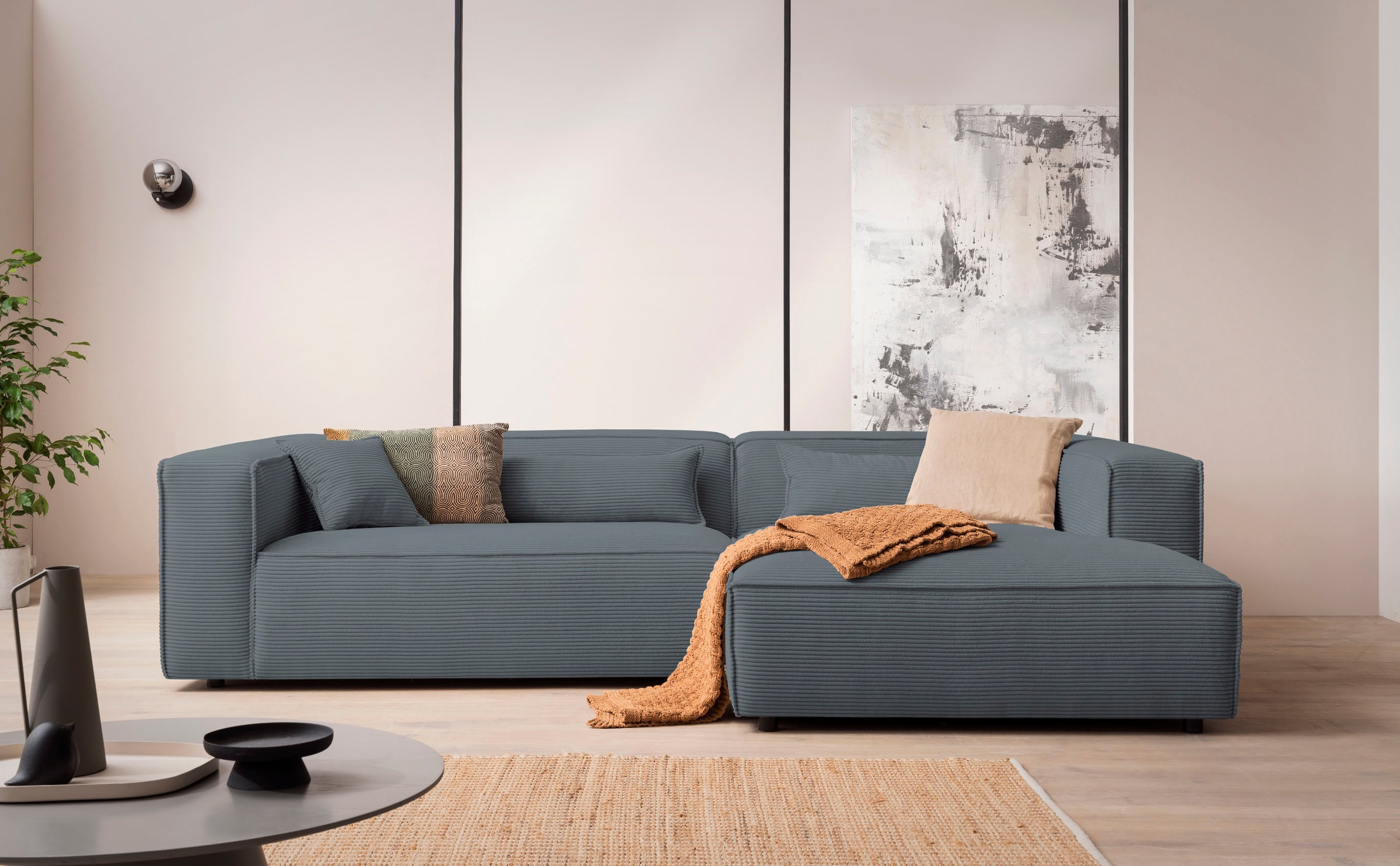 LeGer Home by Lena Gercke Ecksofa »PIARA XXL, Big-Sofa in Cord oder Leinenoptik, L-Form, mit Kedernaht«, wahlweise Ottomane rechts/links, schwarze Füße, extra tiefe Sitzfläche