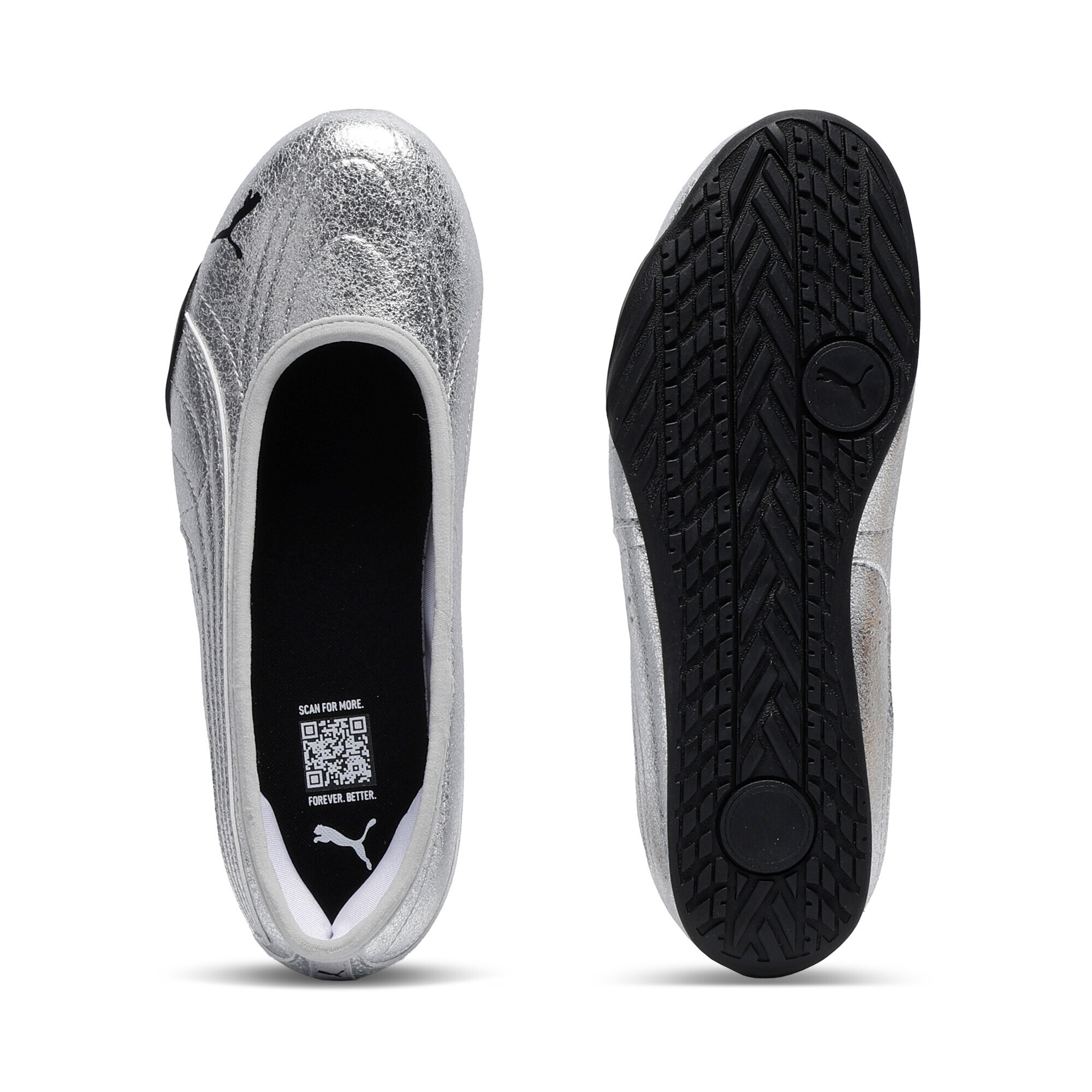 Ballerina PUMA "Catch Metallic Whisper Ballerinas Damen", Damen, Gr. 38, silber schwarz metallic, Obermaterial: Synthetik, Textil; Futter: Textil; Innensohle: Textil; Laufsohle: Gummi, Schuhe Ballerina 3