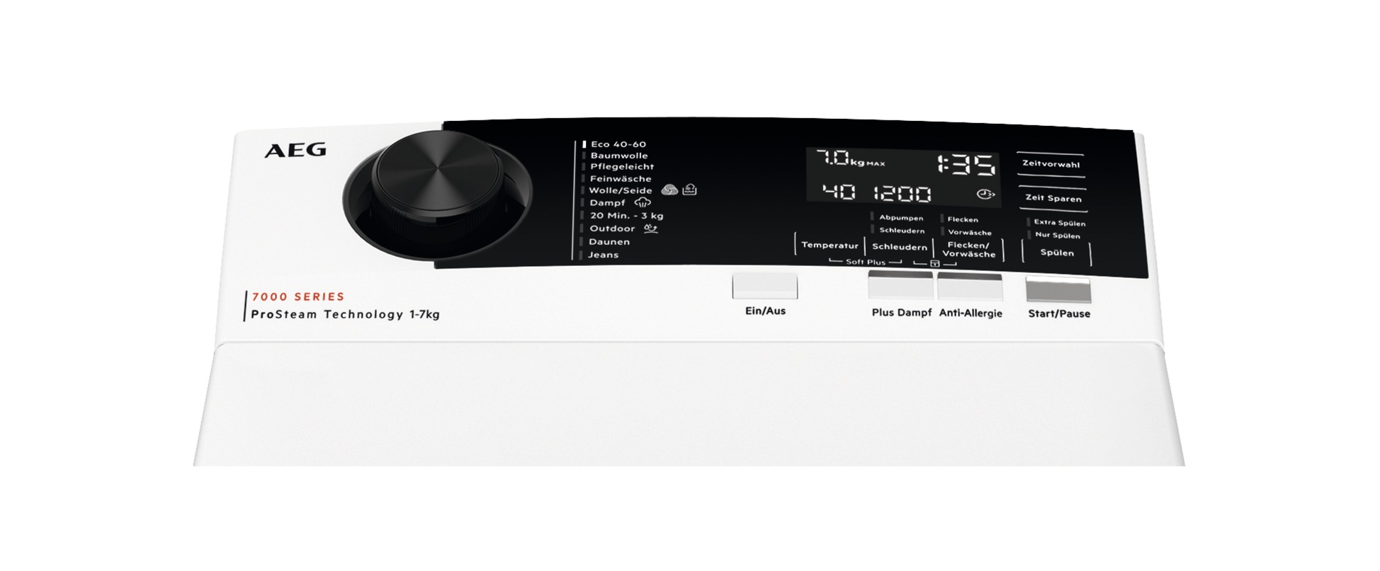 AEG Waschmaschine Toplader 7000 ProSteam "LTR7A37STL" 7 kg 1300 U/min ProSteam: Auffrischen mit Dampf statt Waschen und 96 % Wasser sparen