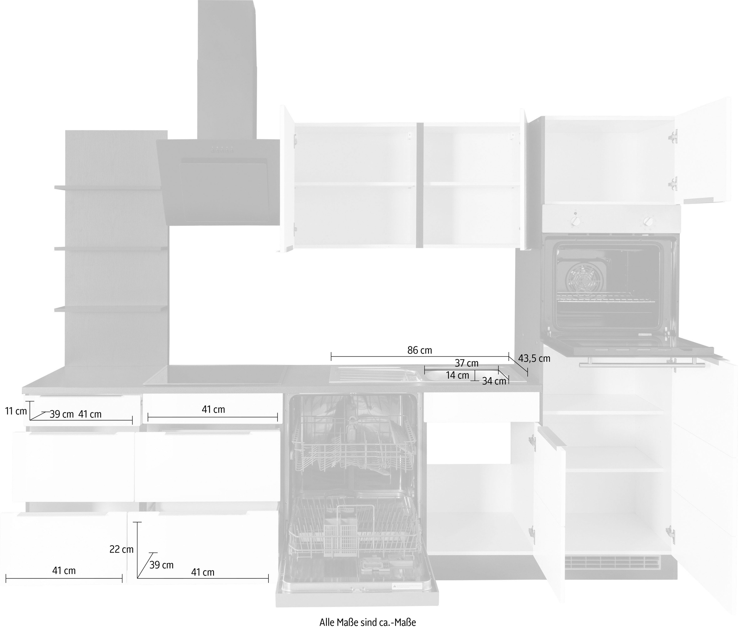 KOCHSTATION Küchenzeile »KS-Brindisi«, mit E-Geräten, Breite 280 cm