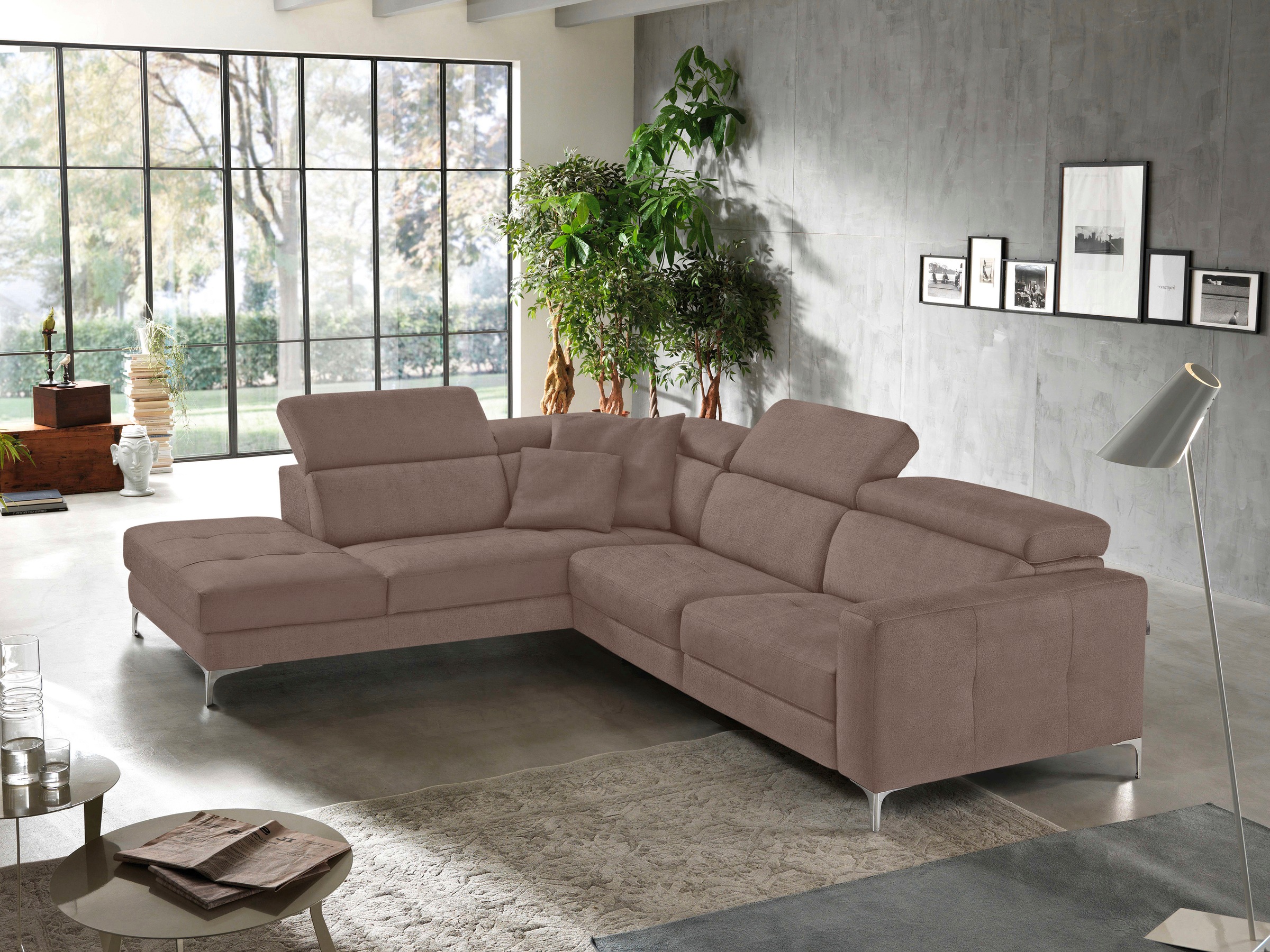 Egoitaliano Ecksofa »Matt, hoher Sitzkomfort und aufwendige Detailverarbeitung, L-Form«, mit Ottomane, inkl. verstellbarer Kopfteile zum Relaxen