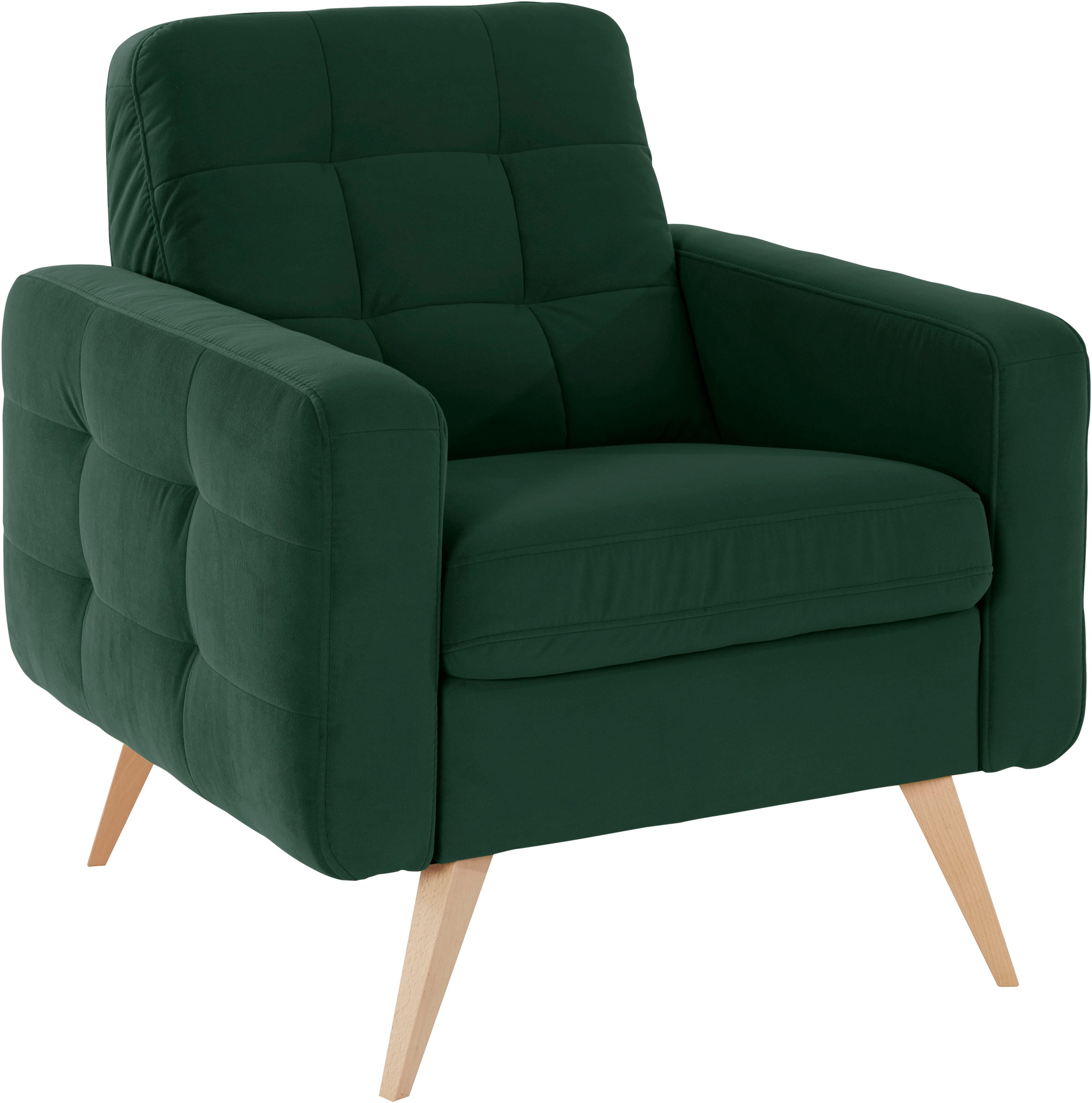 exxpo - sofa fashion Sessel »Nappa, Loungesessel, aktuelle Rückensteppung, bequem und modern«, hoher Holzfuß