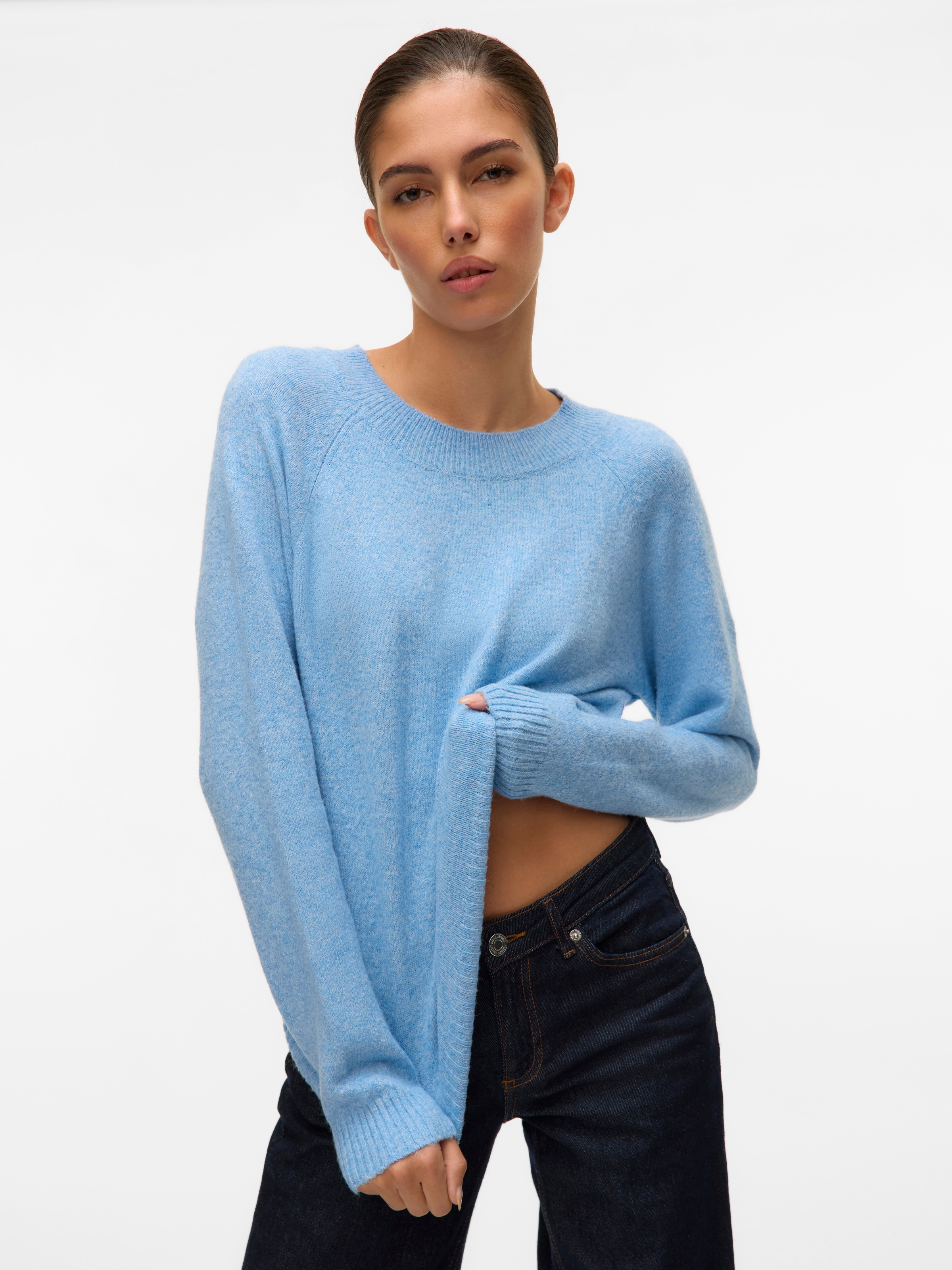 Vero Moda Rundhalspullover "VMDOFFY LS O-NECK BLOUSE GA NOOS" Materialmix, günstig online kaufen