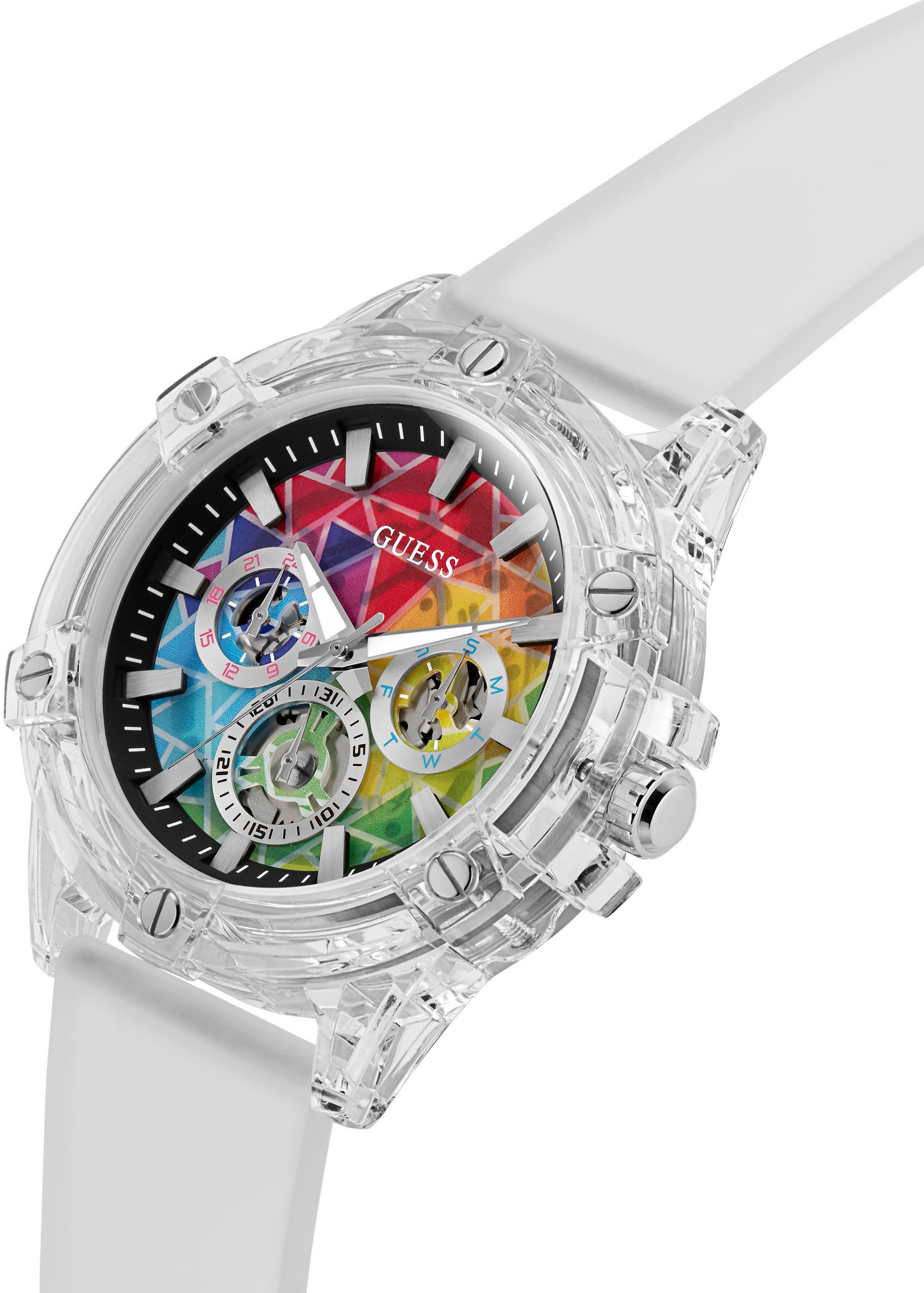 Guess Multifunktionsuhr »KING«, Quarzuhr, Armbanduhr, Herrenuhr, Datum, Wochentag, Silikonarmband