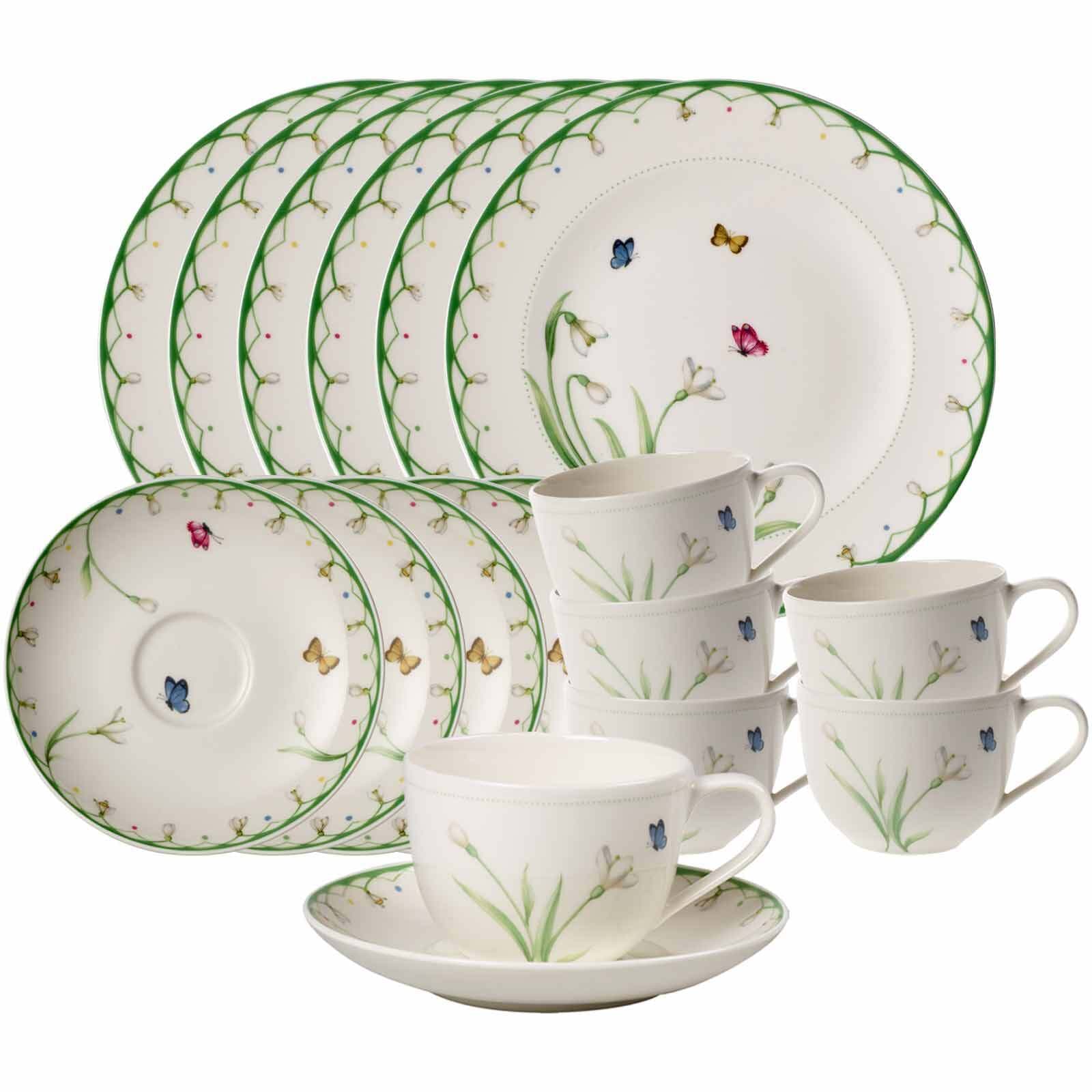 Villeroy & Boch Geschirr-Set "Kaffeeservice Colourful Spring 18er Set bunt" Spülmaschinengeeignet, Mikrowellengeeignet