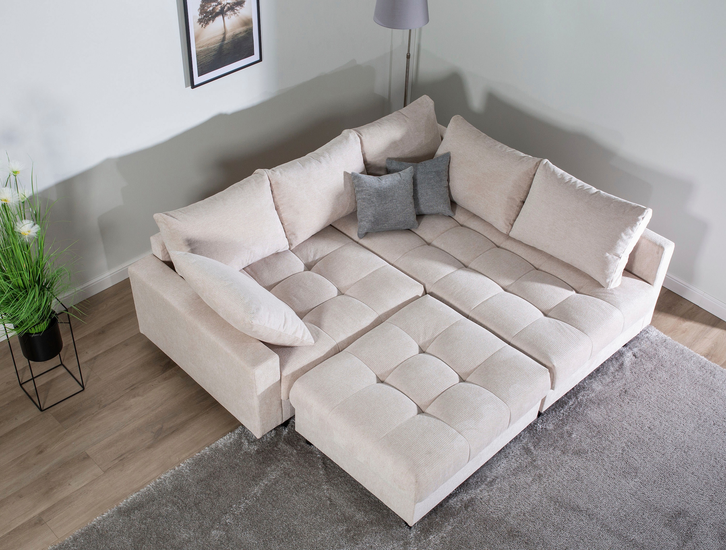 Home affaire Ecksofa »Toni L-Form, B: 215 cm«, mit Hocker & 2 Zierkissen, Federkern