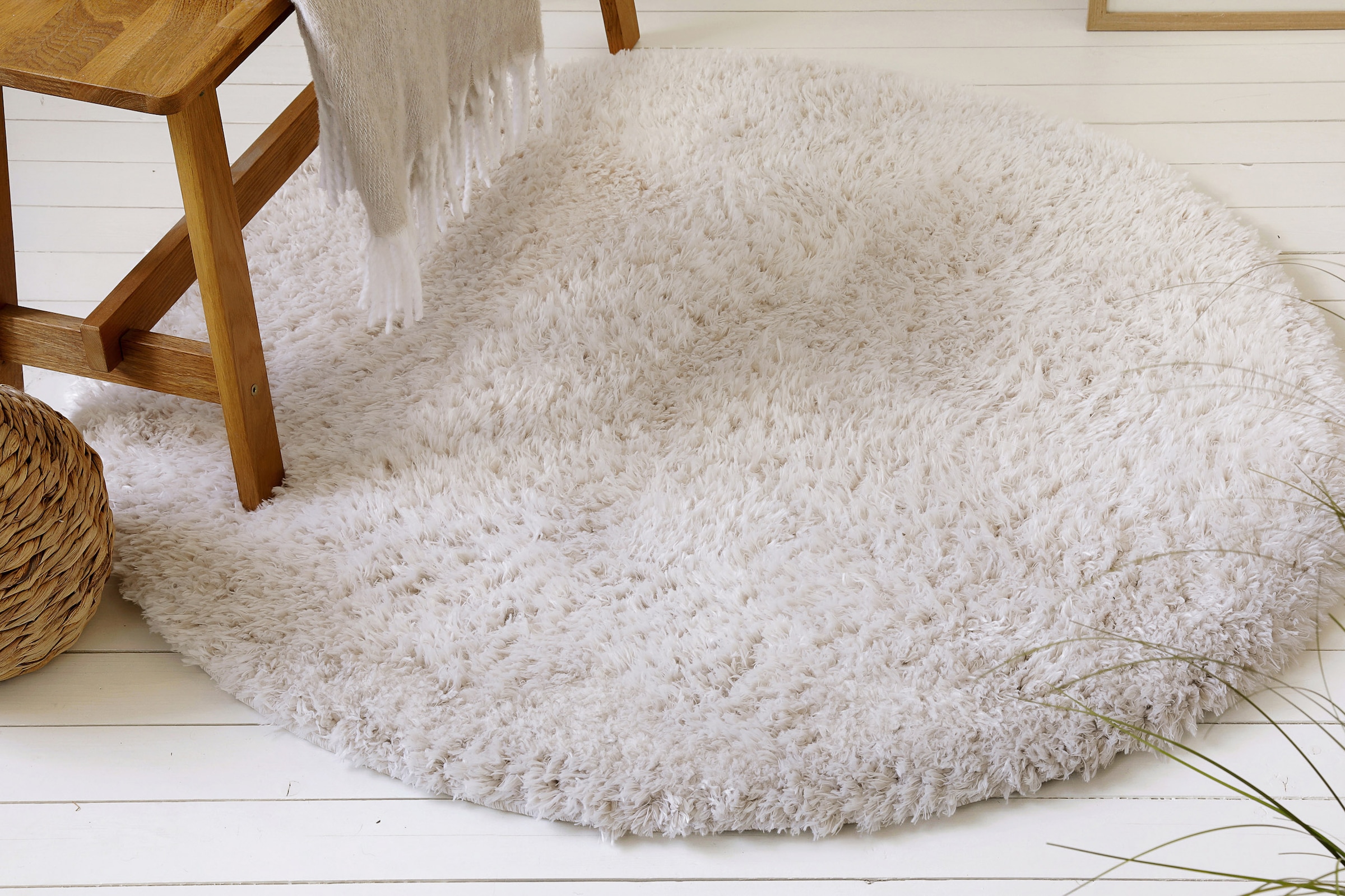 OTTO home Hochflor-Teppich "Josetta, auch als Läufer erhältlich" rund 50 mm Höhe Langflor, Shaggy, dichter weicher Hochflor, uni farben, Wohnzimmer