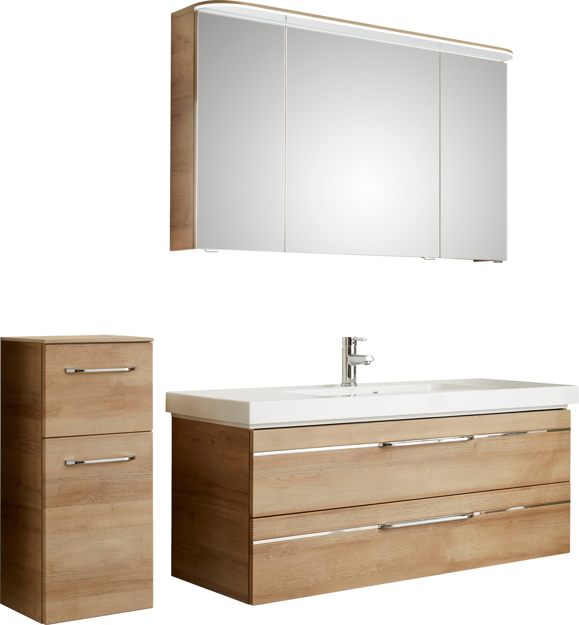 Saphir Badmöbel-Set »Balto Sprint 3-teilig, Mineralmarmor-Waschtisch mit LED-Spiegelschrank«, (4 St.), Badezimmer Set mit Unterschrank inkl Türdämpfer, 3 Türen, 2 Schubladen