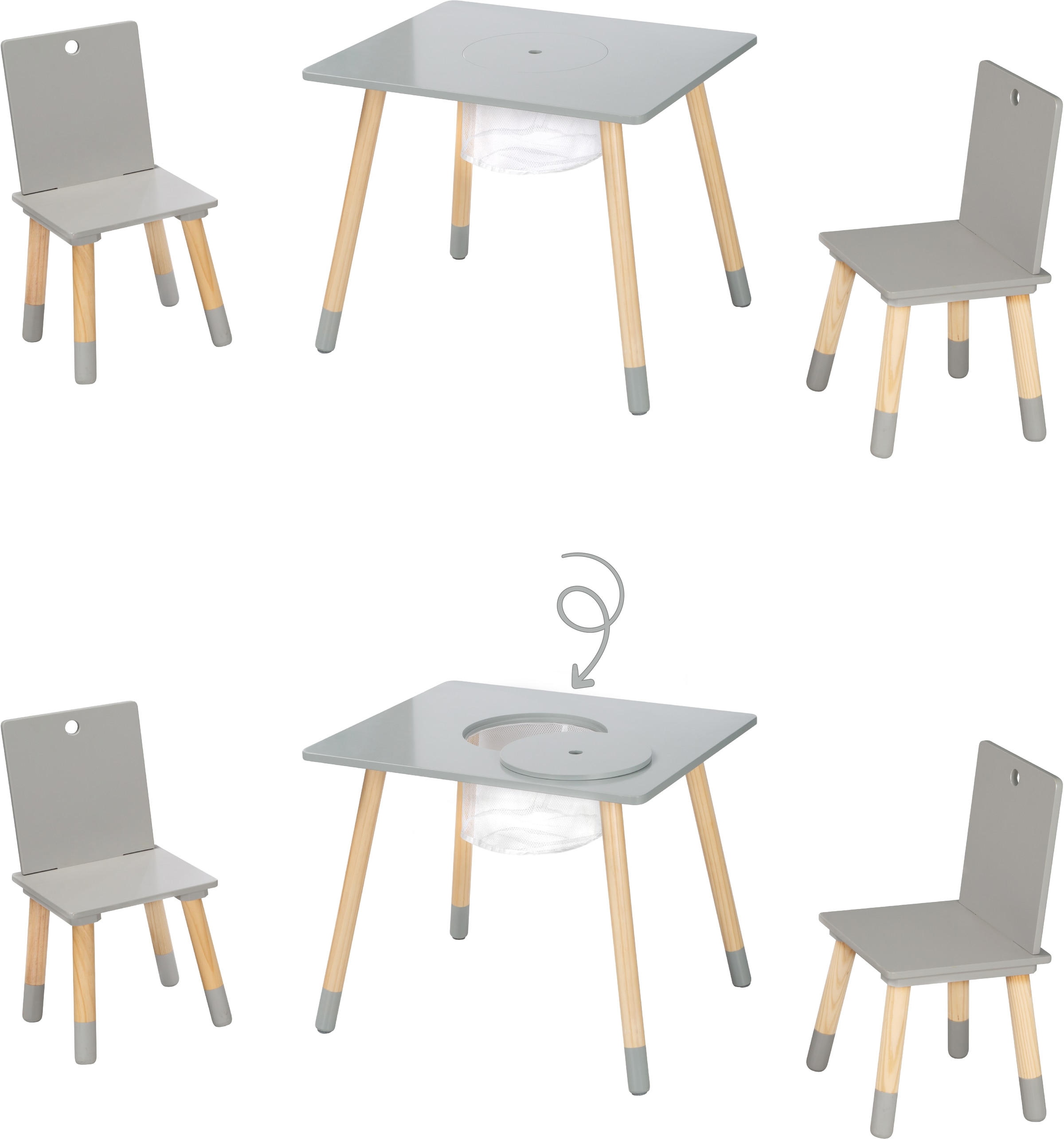 roba® Kindersitzgruppe »Sitzgruppe mit | kaufen Holz Aufbewahrungsnetz, grau«, BAUR aus