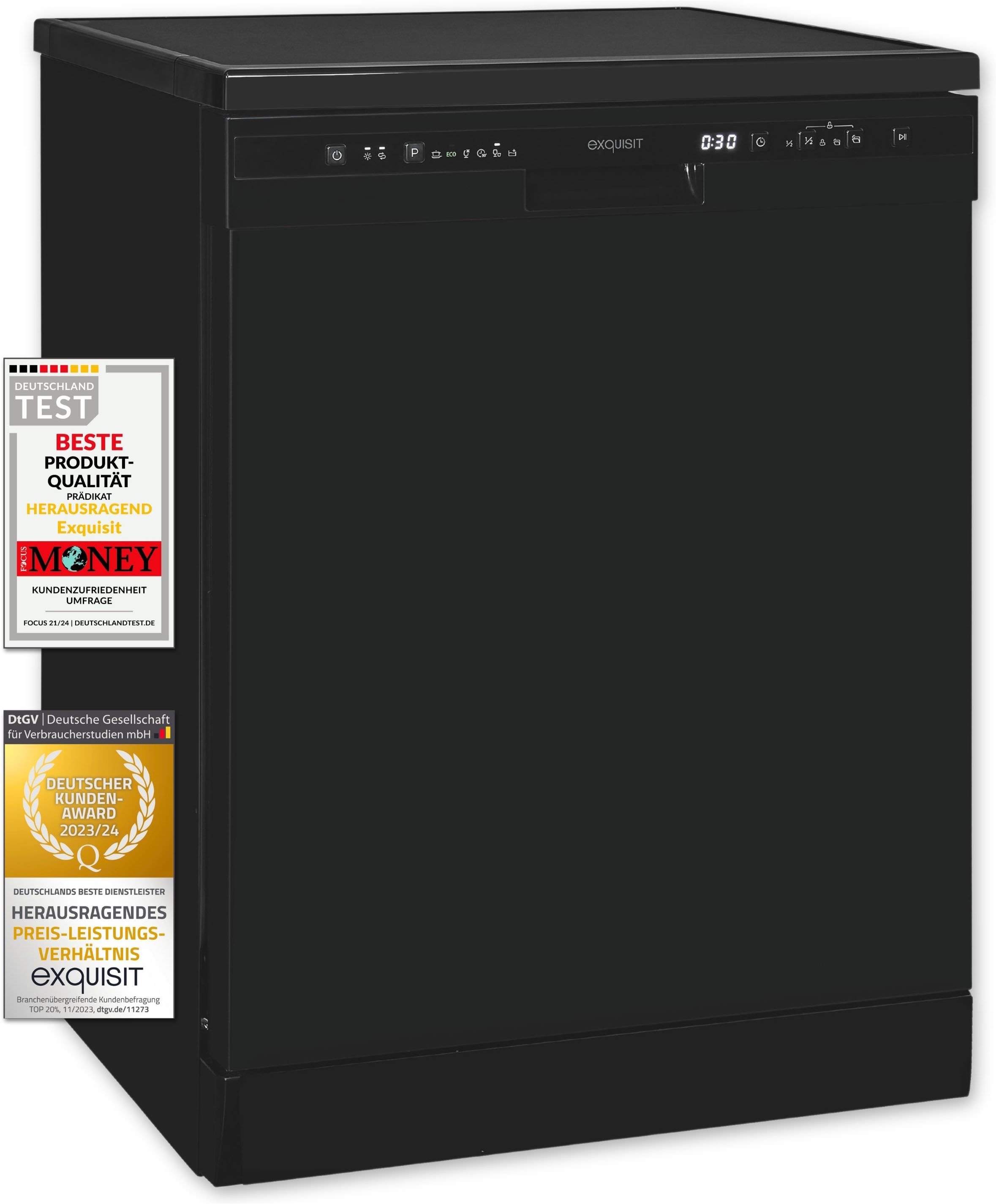 exquisit Standgeschirrspüler »GSP6312-030C schwarz« 9,8 l 12 tlg. Maßgedecke 12 Maßgedecke, 6 Programme, LED, Besteckkorb, Auto Door Open, AquaStop