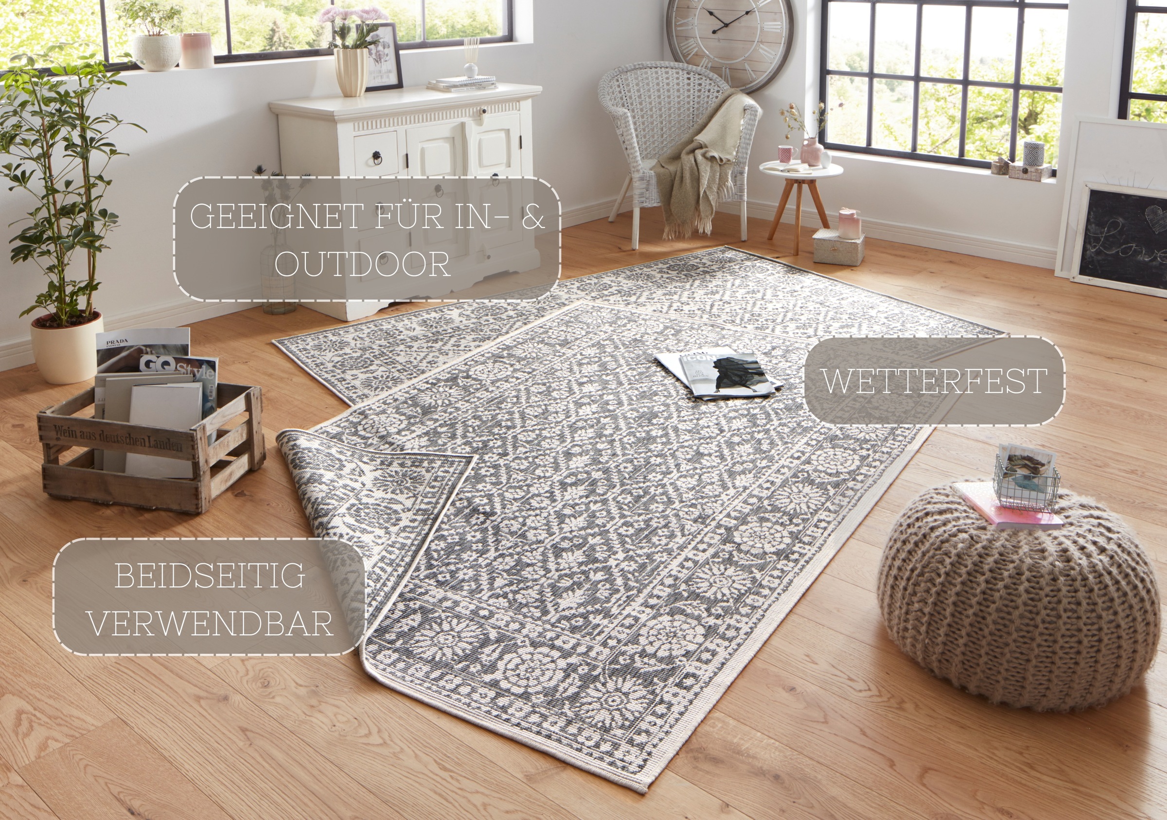 NORTHRUGS Teppich »Curacao«, rechteckig, 5 mm Höhe, In-& Outdoor, Läufer, Wetterfest, Balkon, Wohnzimmer, Wasserfest