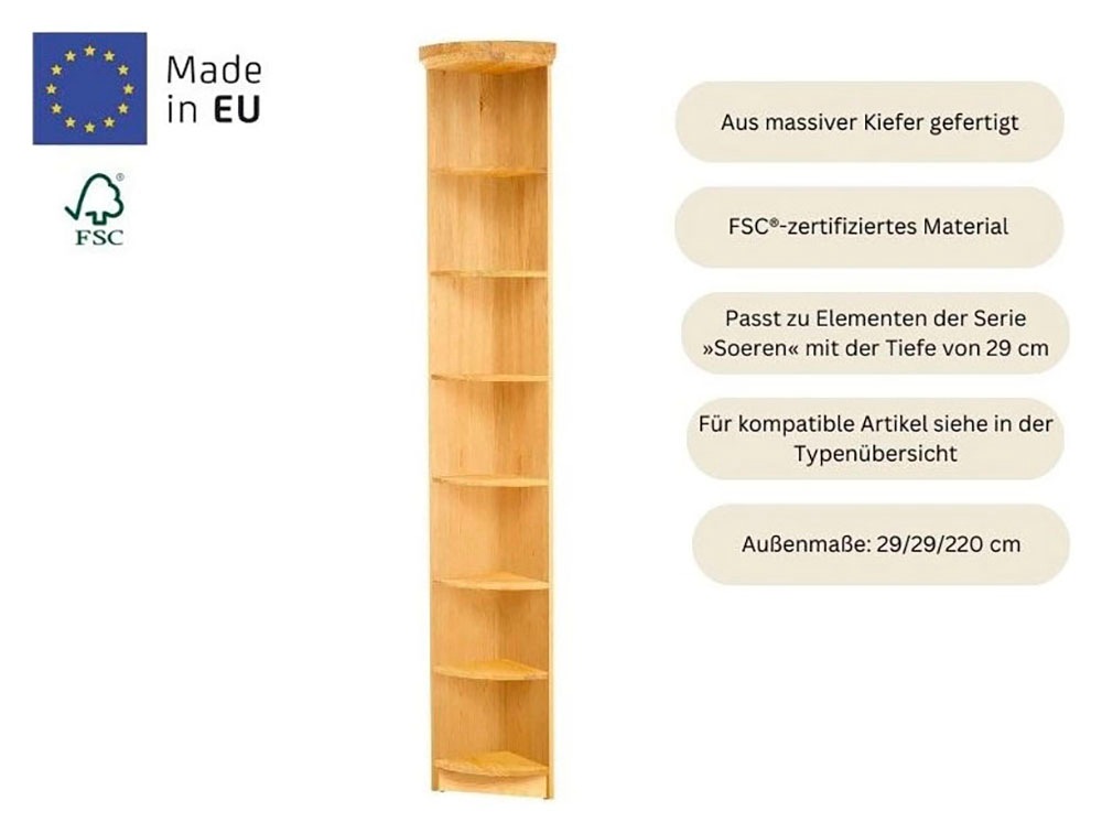 Home affaire Anbauregal »Soeren«, aus massiver Kiefer, Höhe 220 cm, Tiefe 29 cm