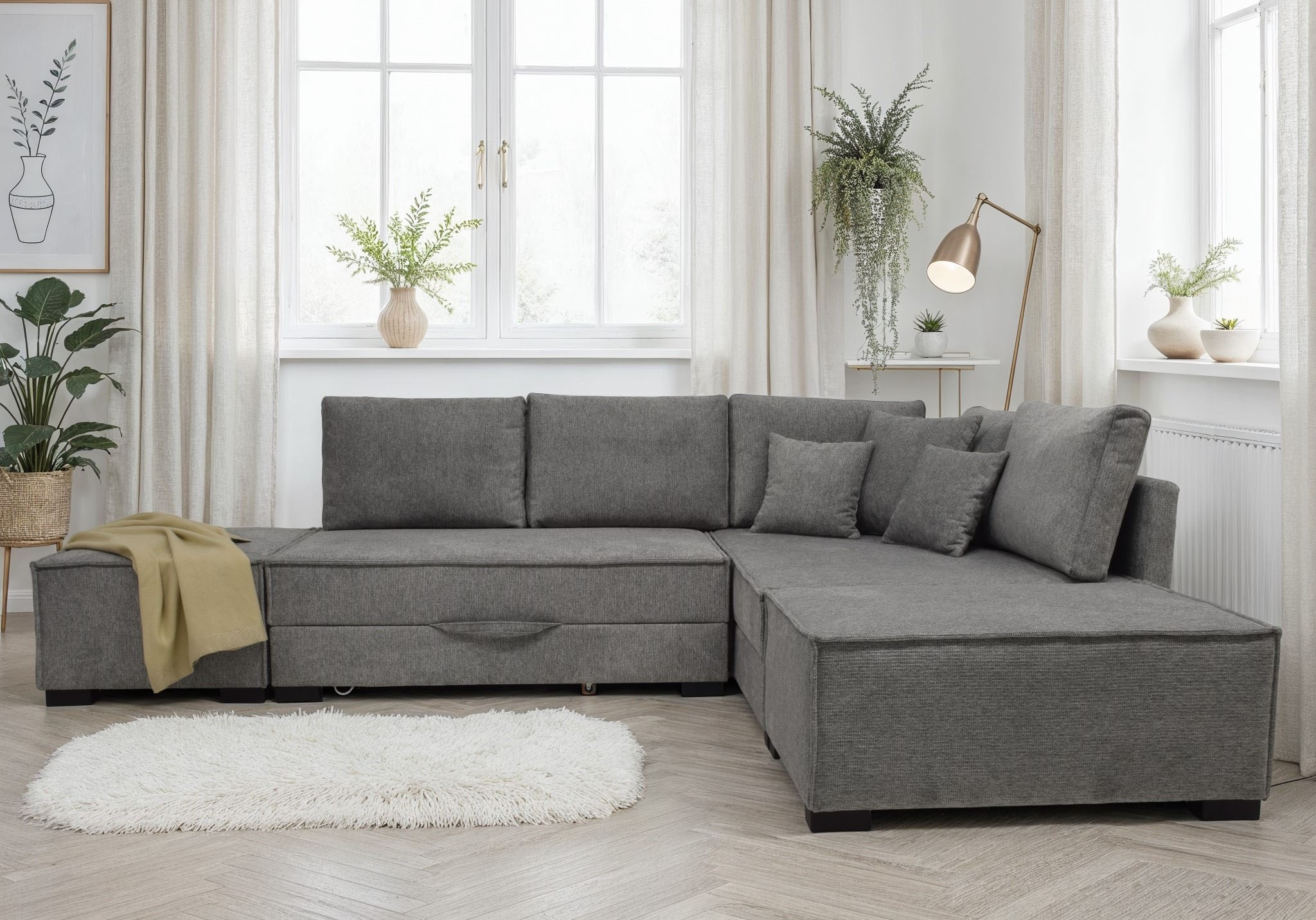 Home affaire "Night & Day L-Form, B: 316 cm mit Dauer-Schlaffunktion 180x200 cm" Set: Sofa & Hocker, Schlaffunktion, Bettkasten & Kissen, Boxspringbett