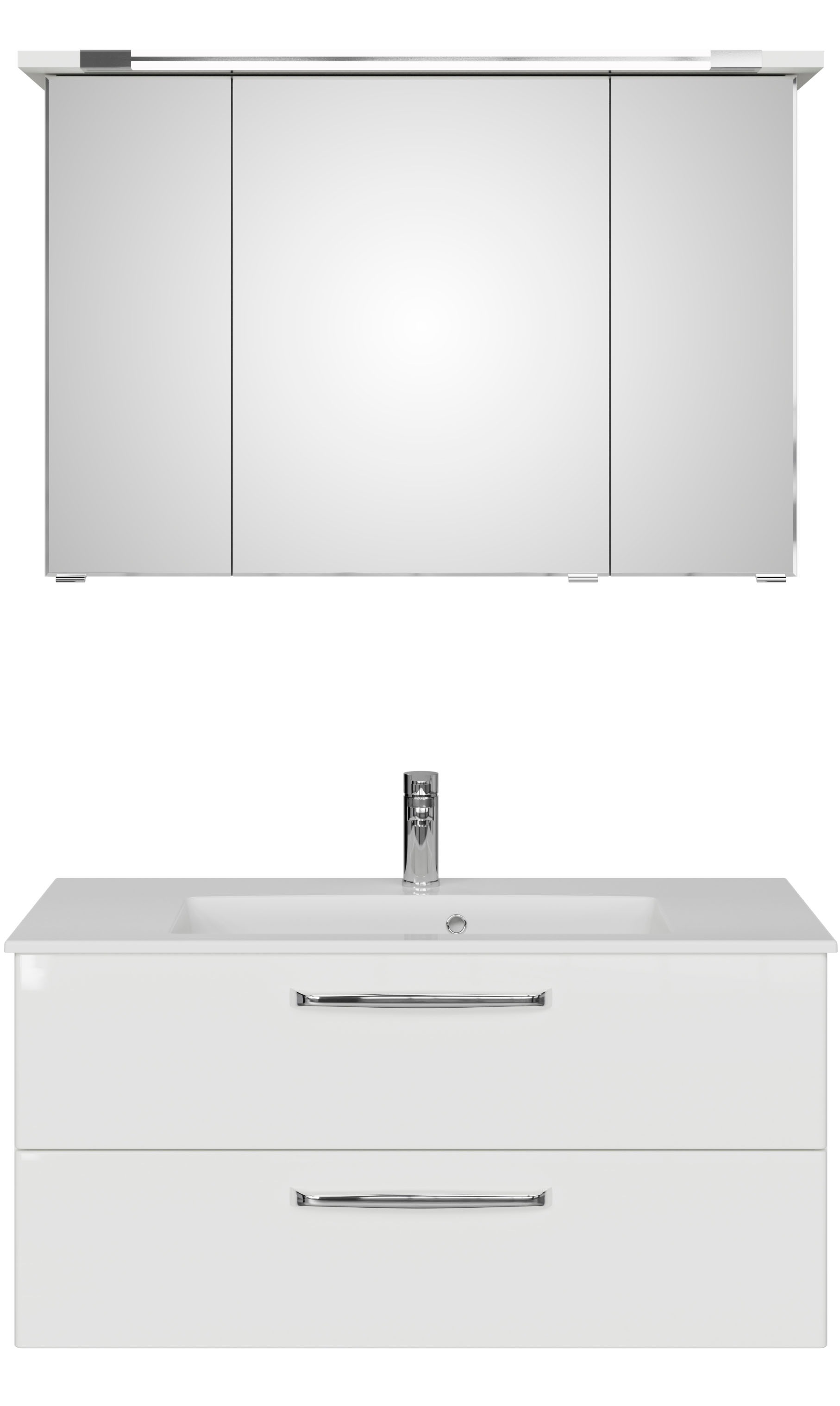 Thumbnail - Saphir Badmöbel-Set "Trentino 2-tlg Mineralmarmor-Waschtisch, Spiegelschrank mit LED-Profil" 3 Stk. tlg.