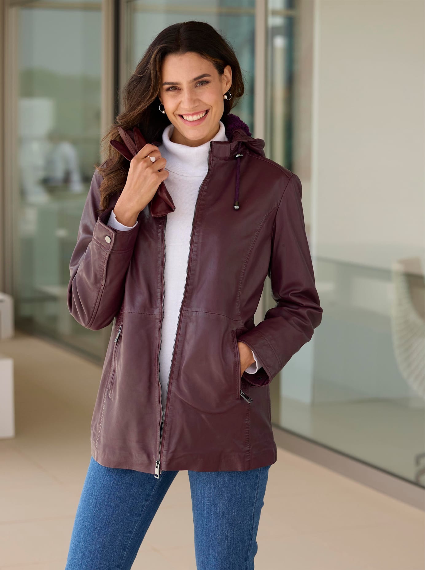 Inspirationen Lederjacke, mit Kapuze günstig online kaufen