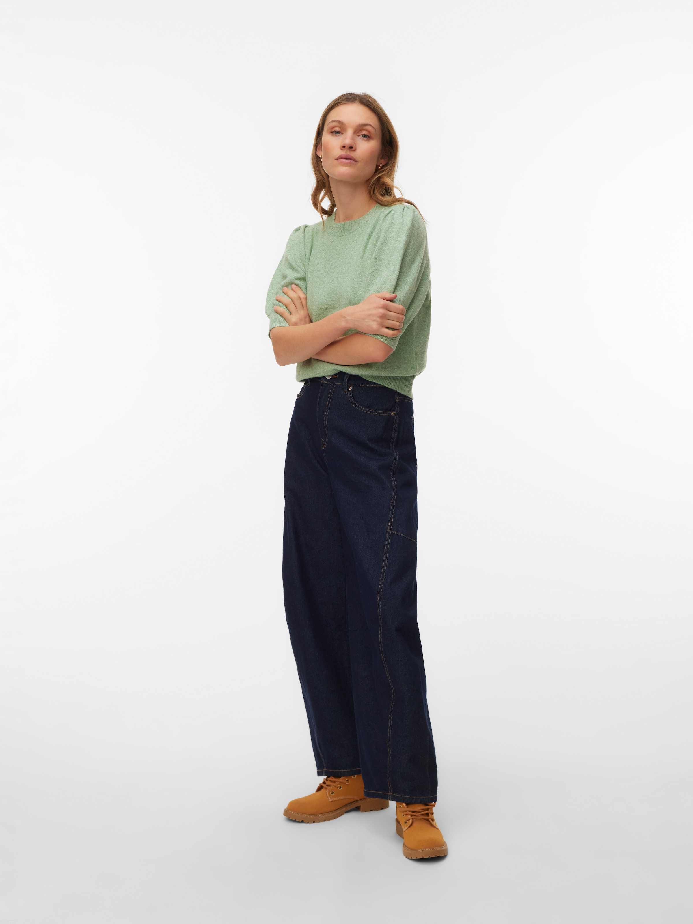 Vero Moda Rundhalspullover »VMDOFFY 2/4 O-NECK PULLOVER GA NOOS« mit kurzen Puffärmeln