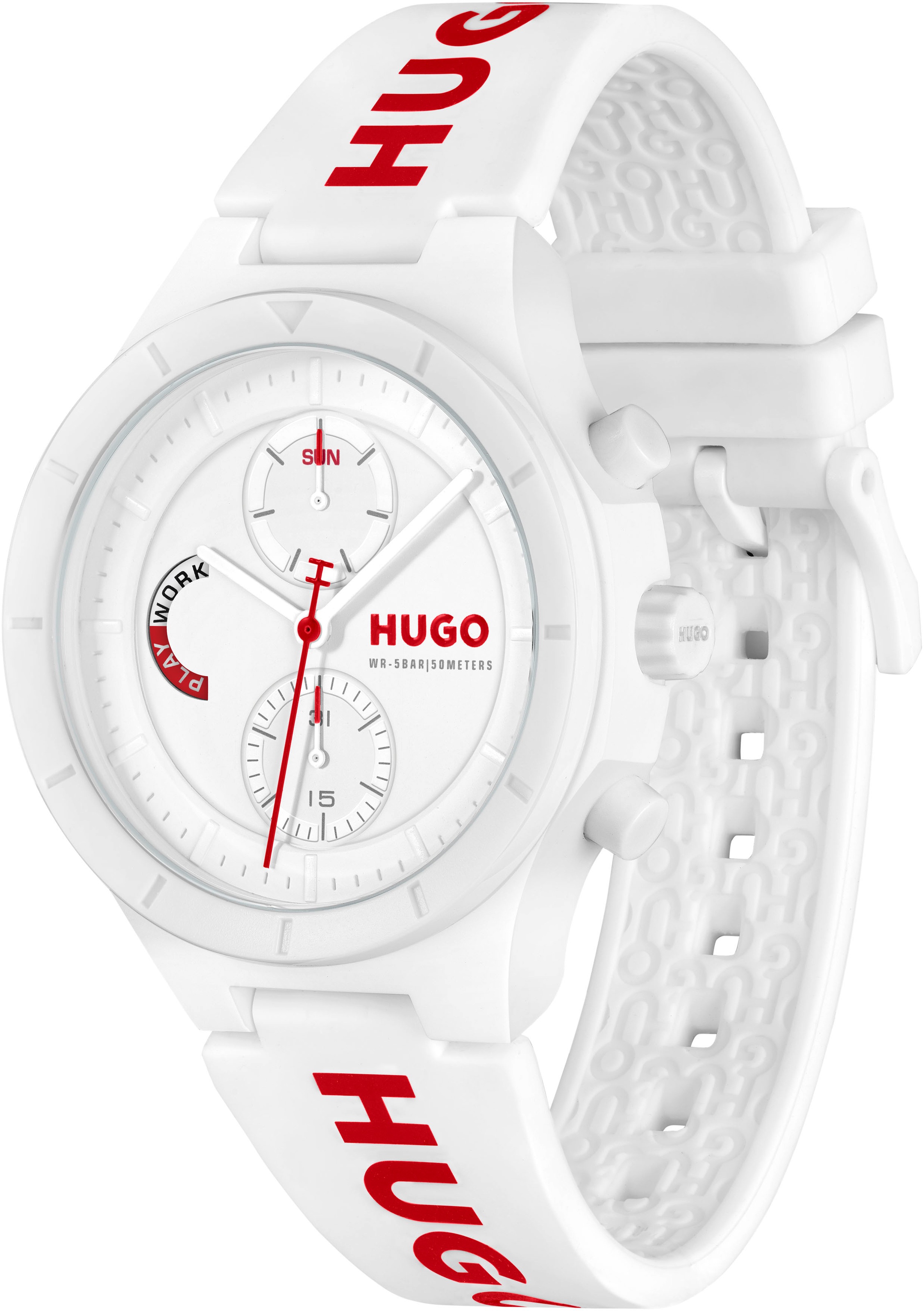 HUGO Multifunktionsuhr »#LIT MULTI«, Quarzuhr, Armbanduhr, Herrenuhr, Silikonarmband, analog