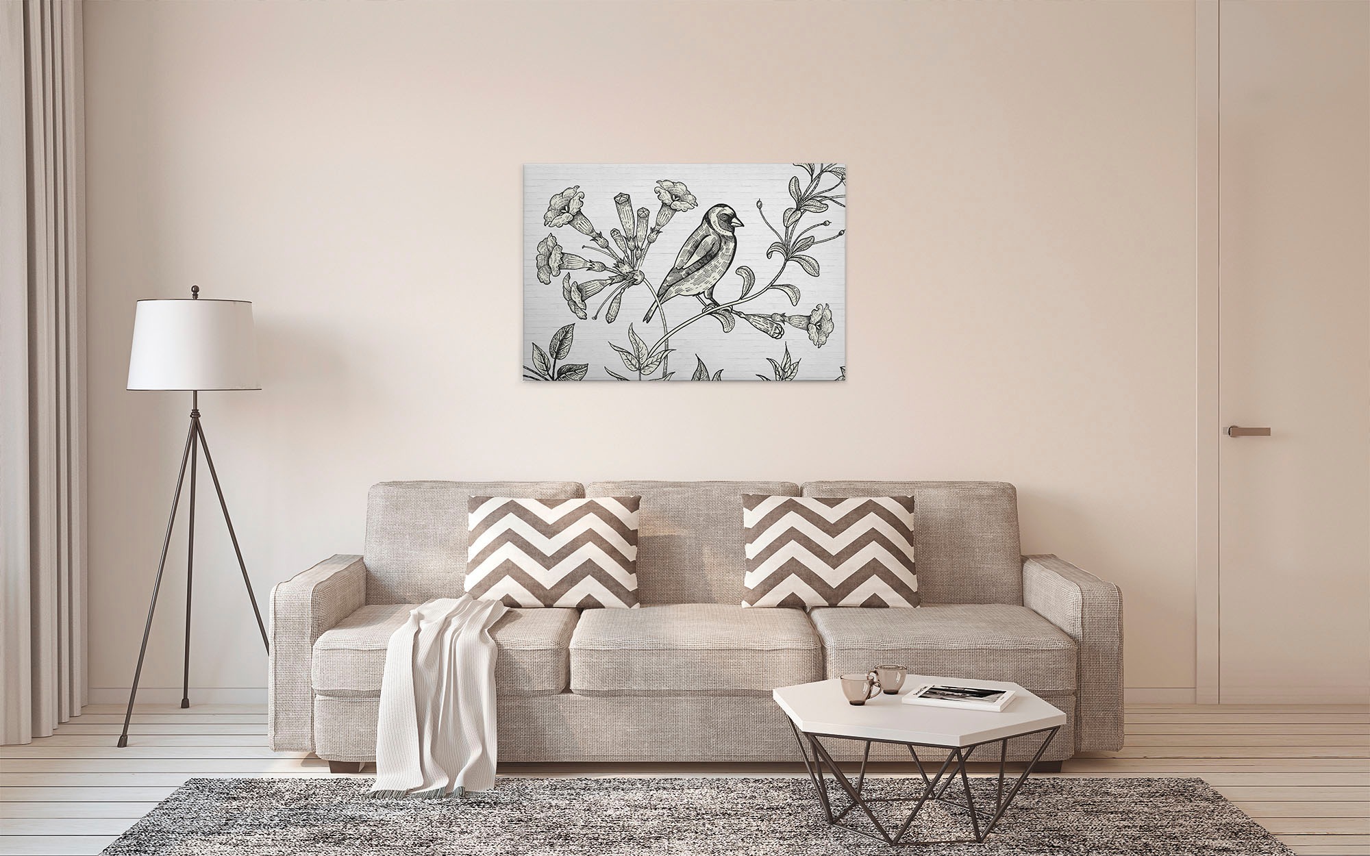 A.S. Création Leinwandbild »birdy«, Kunst-Gemälde-Kinder, (1 St.), Schwarz-Weiß Zeichnung Floral Keilrahmen Leinwand-Bild Wohnzimmer Wand