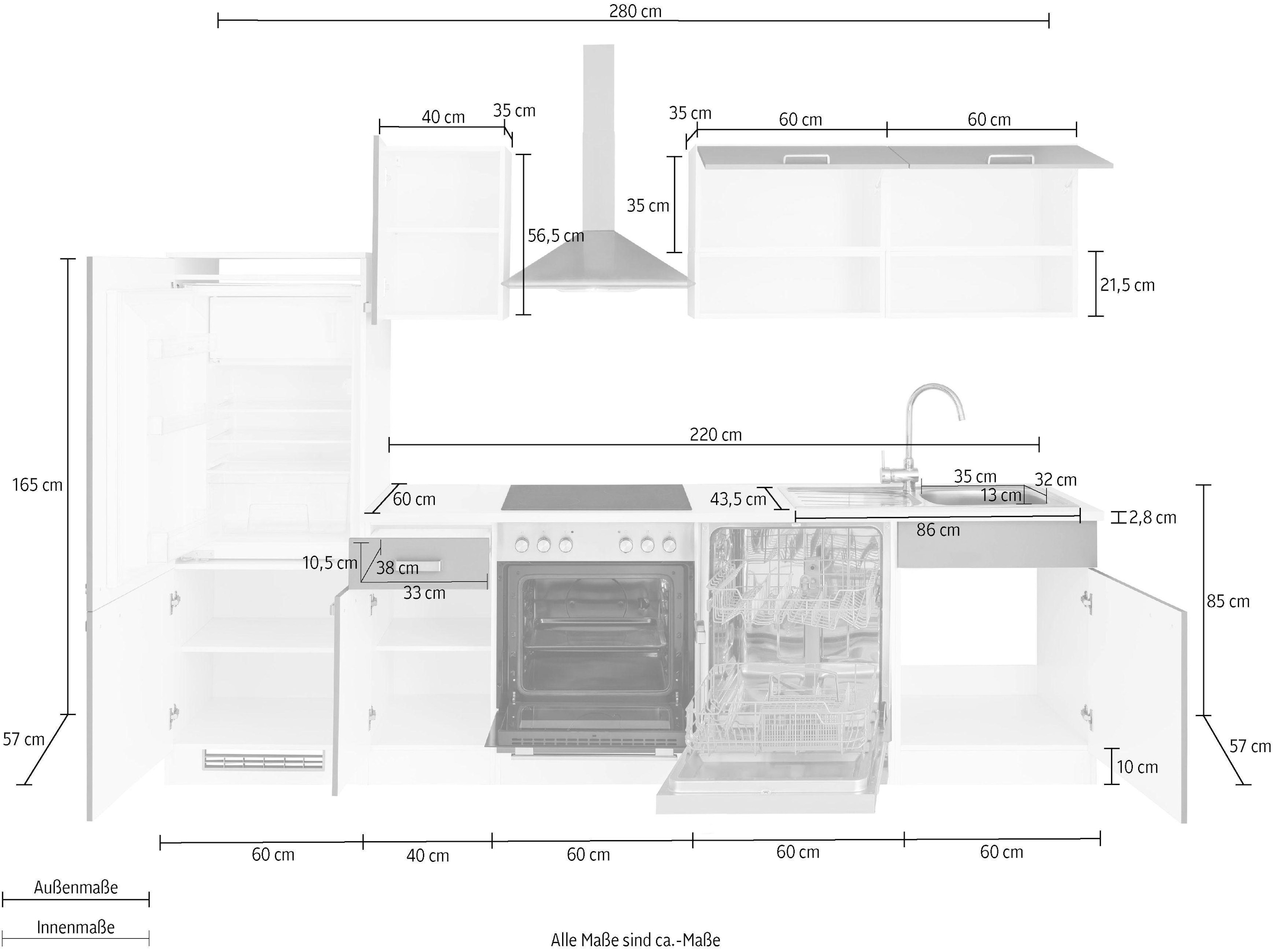 wiho Küchen Küchenzeile »Husum«, ohne E-Geräte, Breite 280 cm