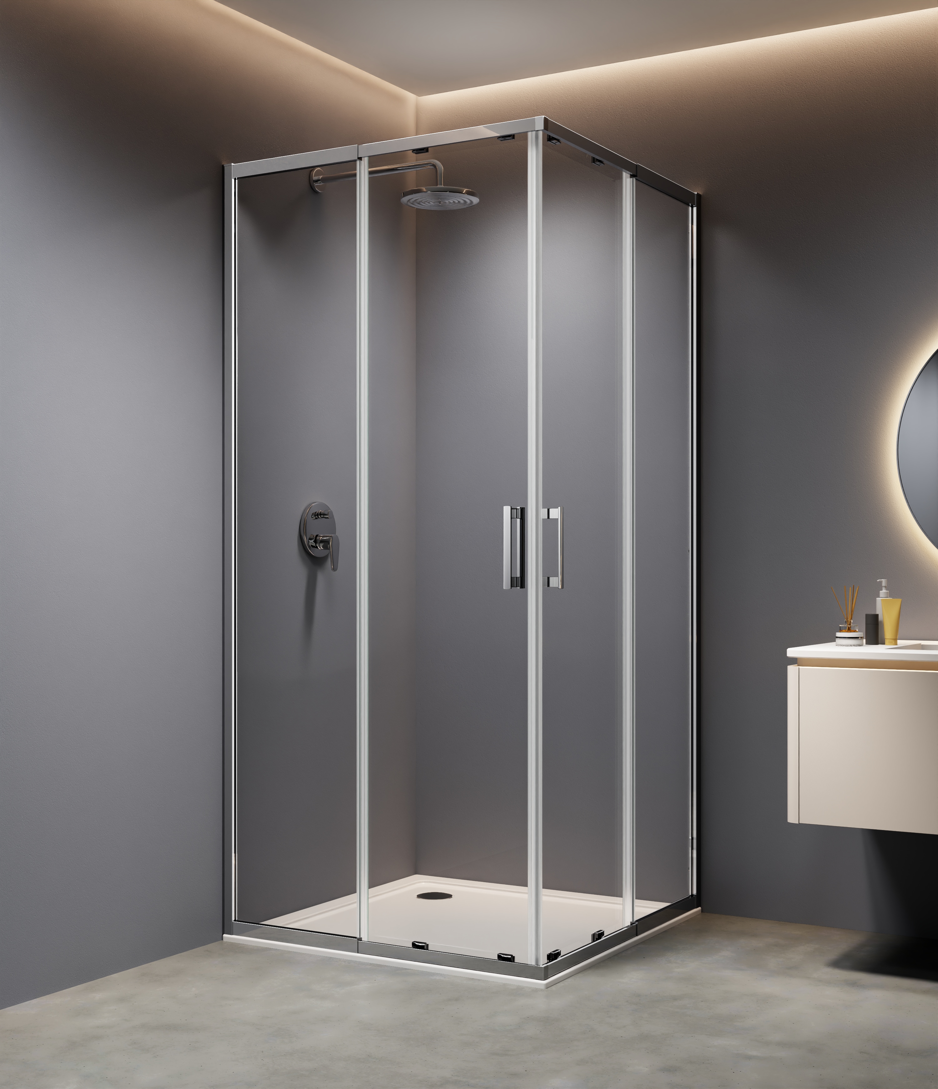 welltime Eckdusche "Trento Slimline" Verstellbereich 80-90cm, 5mm ESG, verbessertes Rollensystem