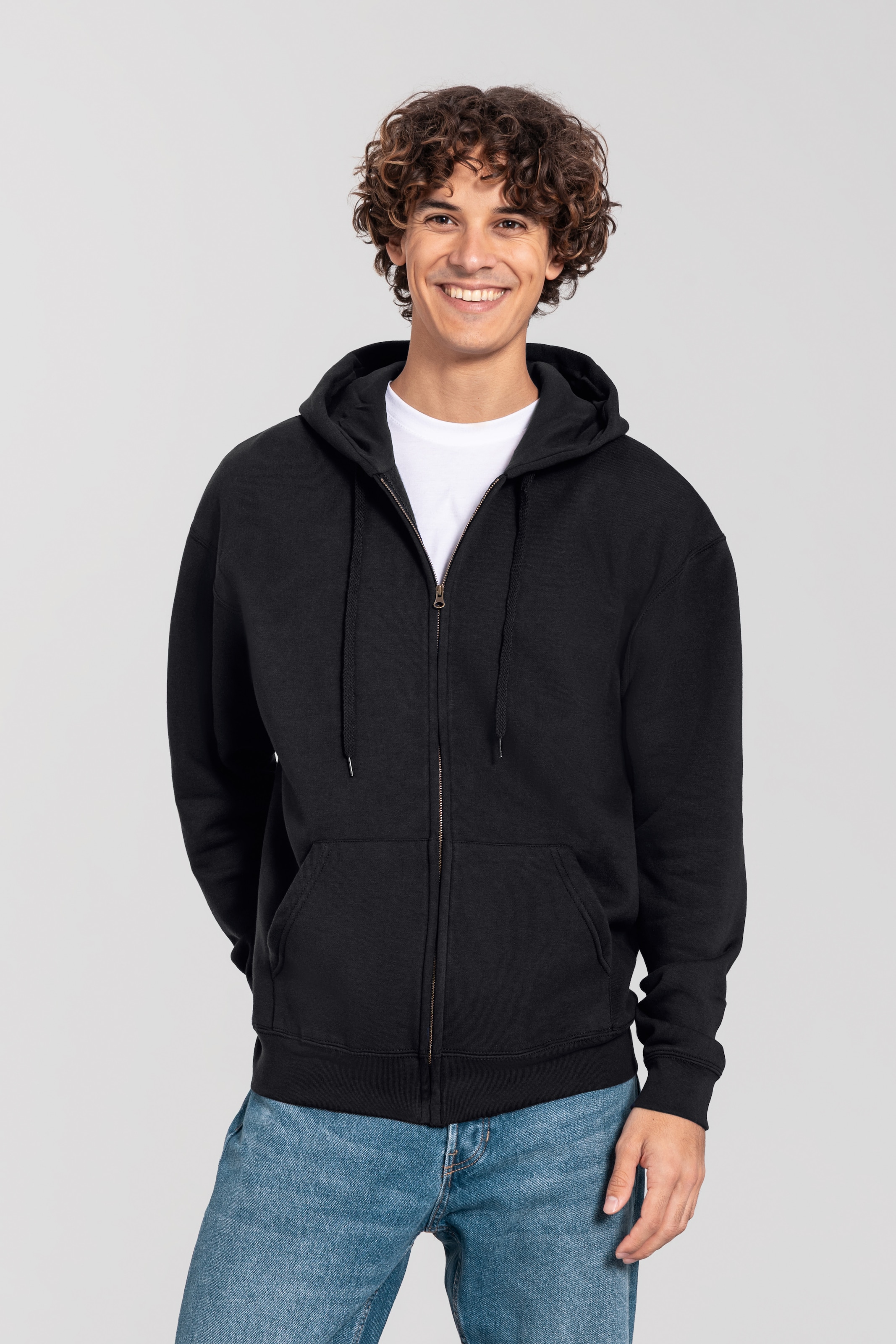 Fruit of the Loom "Iconic Premium Hooded Sweat Jacket" mit Kordelzug, meliert, normal geschnitten