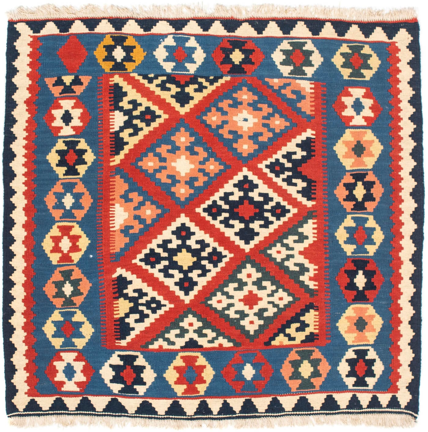 morgenland Wollteppich »Kelim - Oriental quadratisch - 105 x 101 cm - dunkelrot«, quadratisch, 6 mm Höhe, Wohnzimmer, Einzelstück