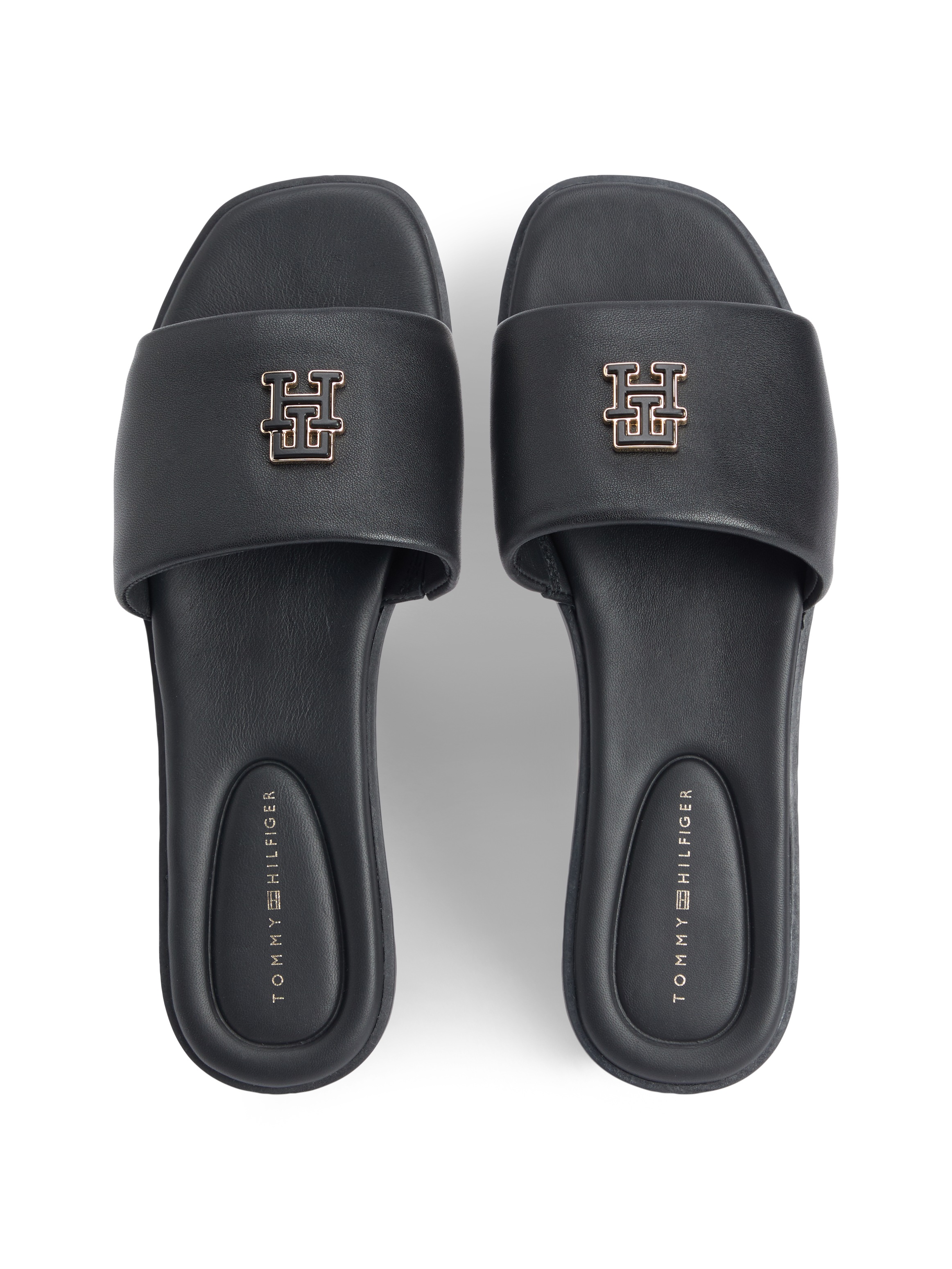 Tommy Hilfiger Pantolette »TH LOGO HARDWARE LEATHER MULE«  , Blockabsatz, Sommerschuh, Schlupfschuh mit stylischem Logoemblem